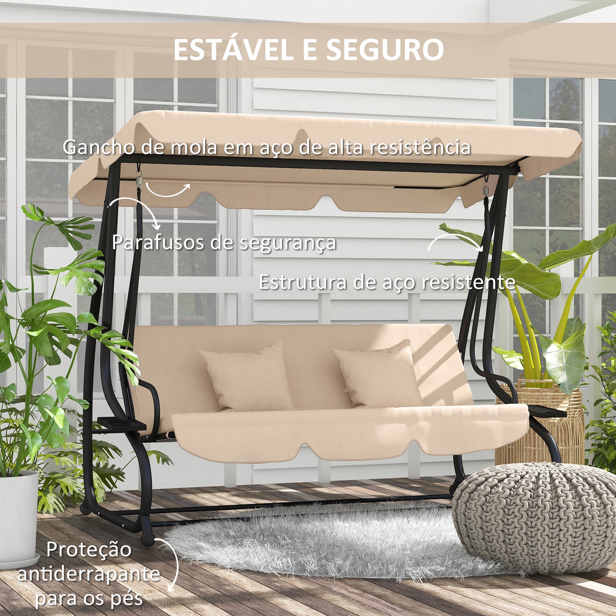 Banco Baloiço de Jardim Bege 200x120x164 cm