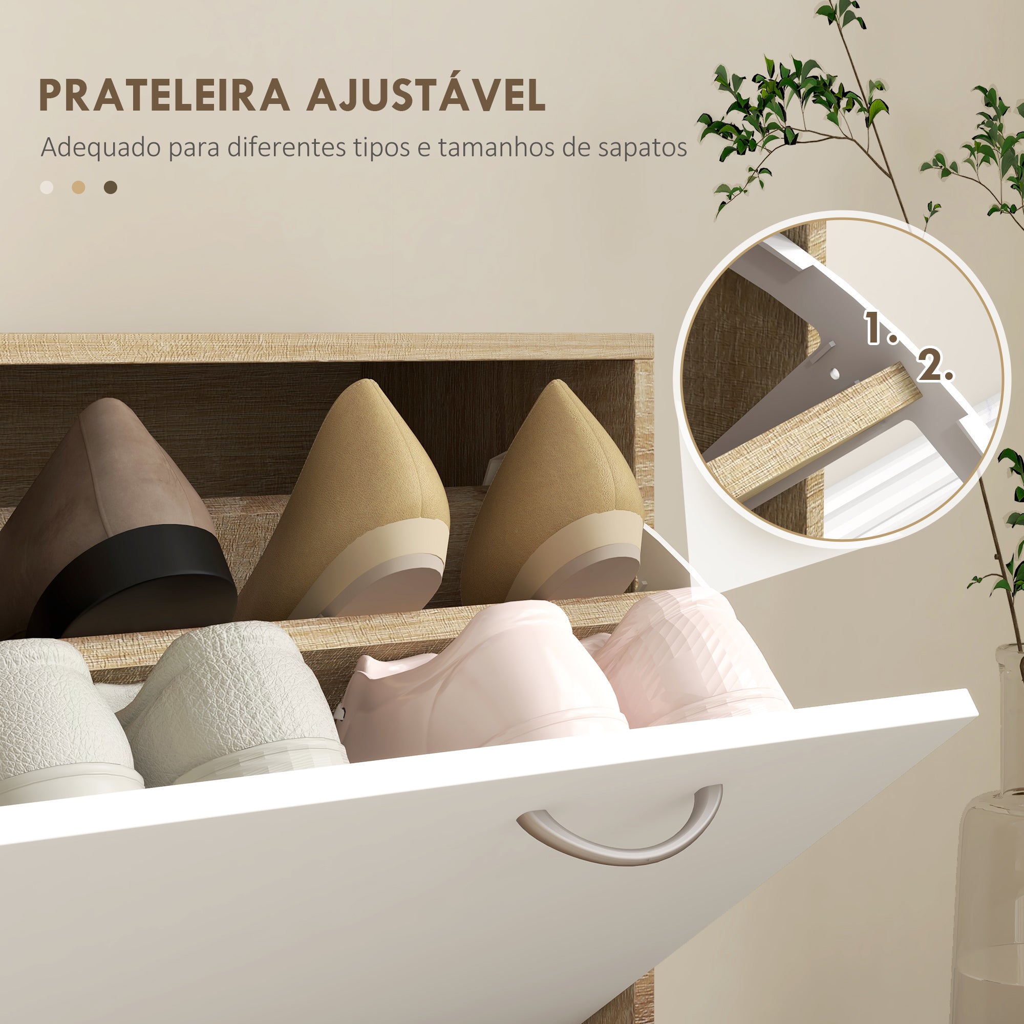 Móvel Cabide de Entrada 3 em 1 - 90x10x102 cm - Branco e Madeira
