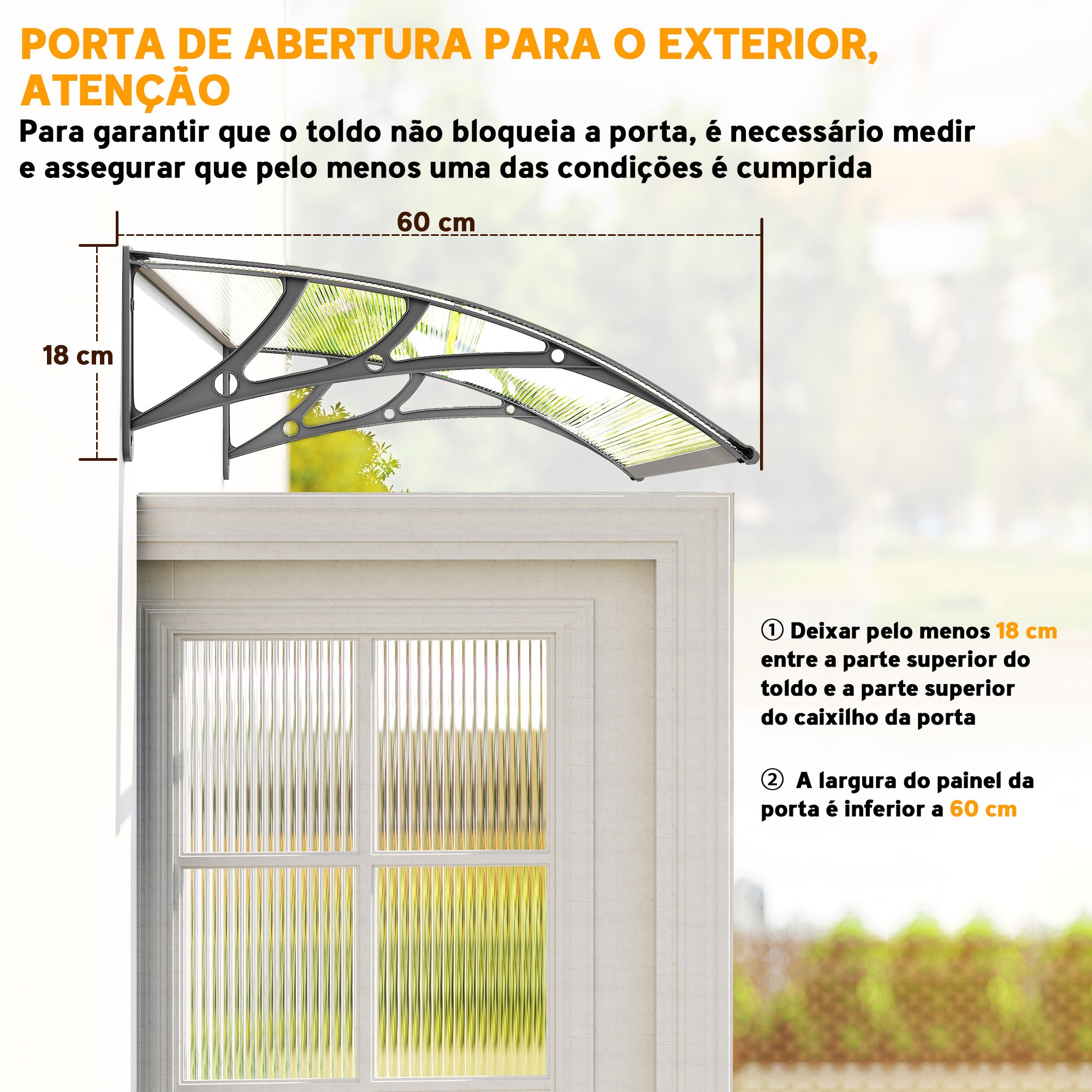 Marquise de Proteção – 110x60x23 cm – Cinza e Transparente – Policarbonato e alumínio
