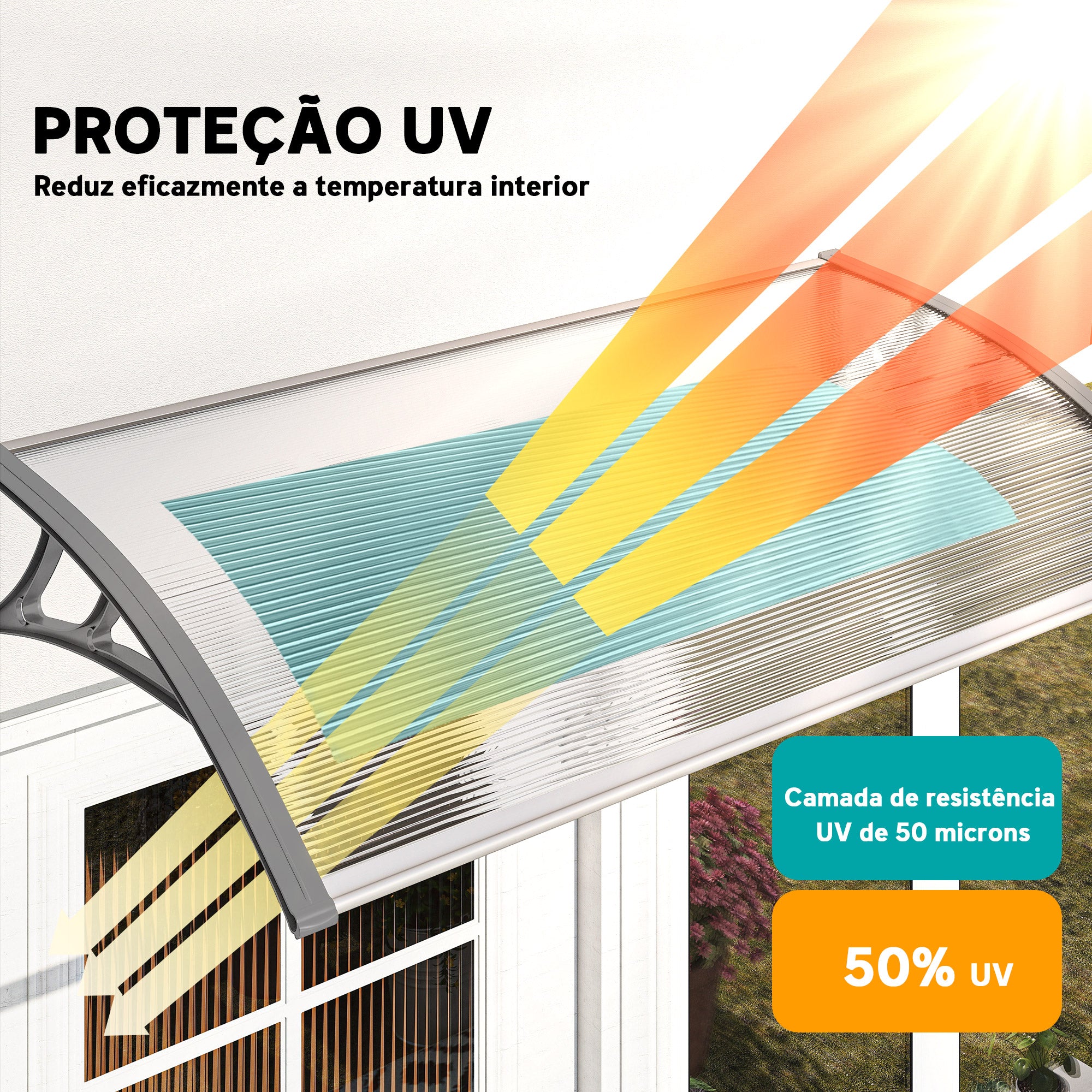 Marquise de Proteção – 110x60x23 cm – Cinza e Transparente – Policarbonato e alumínio