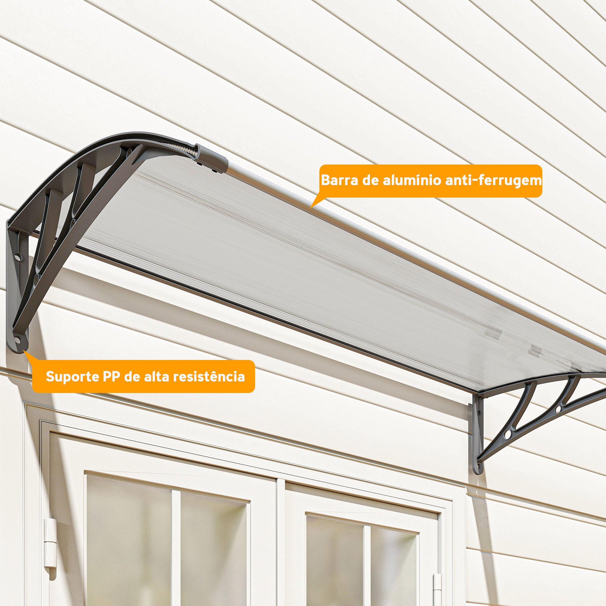 Marquise de Proteção – 110x60x23 cm – Cinza e Transparente – Policarbonato e alumínio