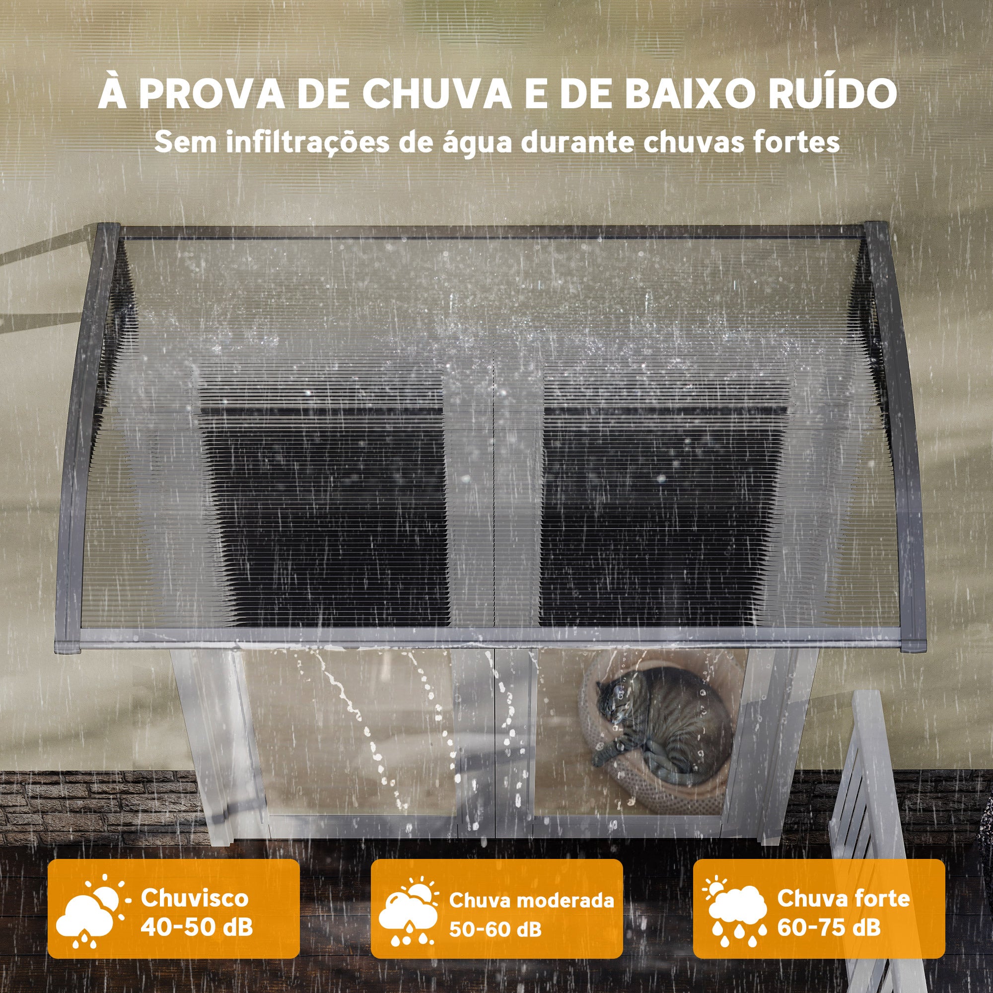 Marquise de Proteção – 110x60x23 cm – Cinza e Transparente – Policarbonato e alumínio