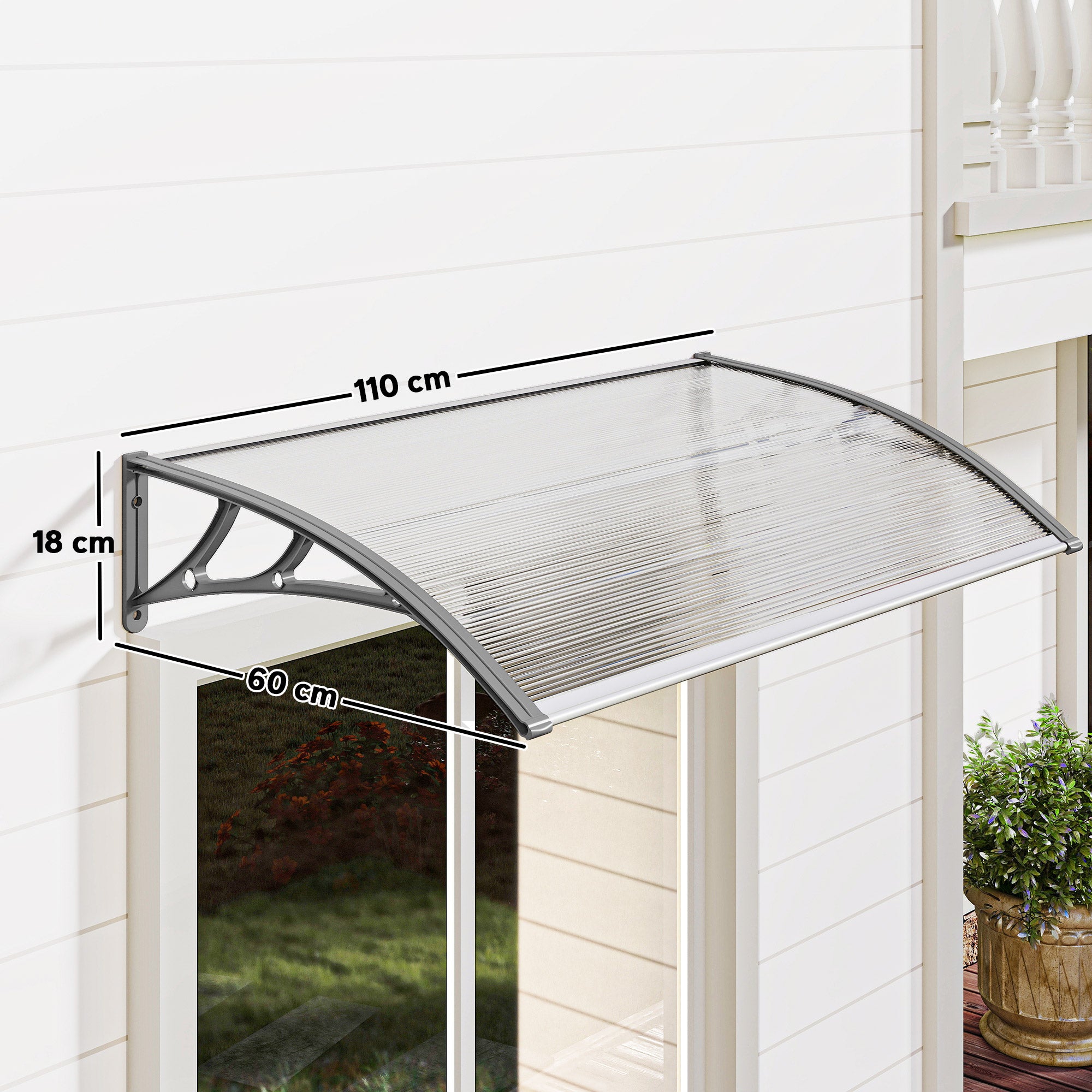 Marquise de Proteção – 110x60x23 cm – Cinza e Transparente – Policarbonato e alumínio