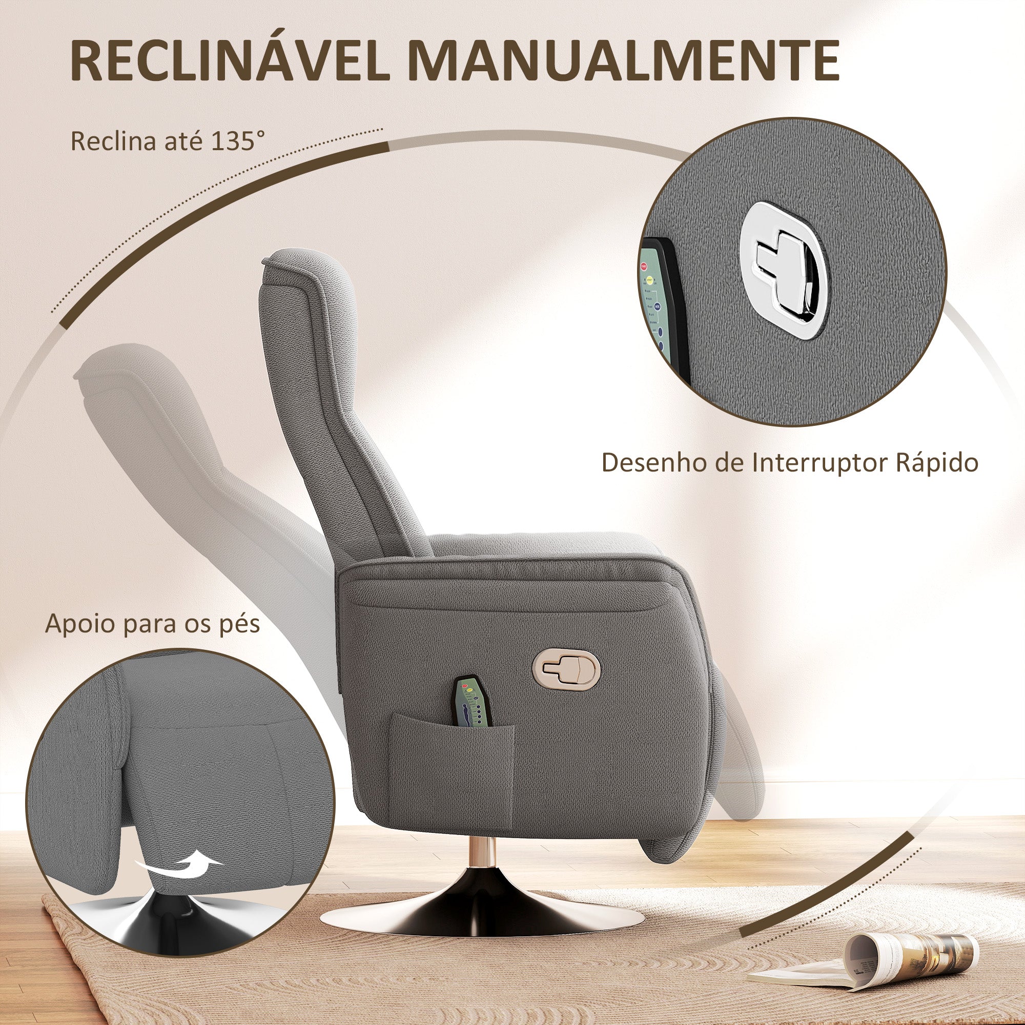 Poltrona de Massagem Elétrica Cinzenta 68,5x84x110cm - Relaxamento Total em Casa