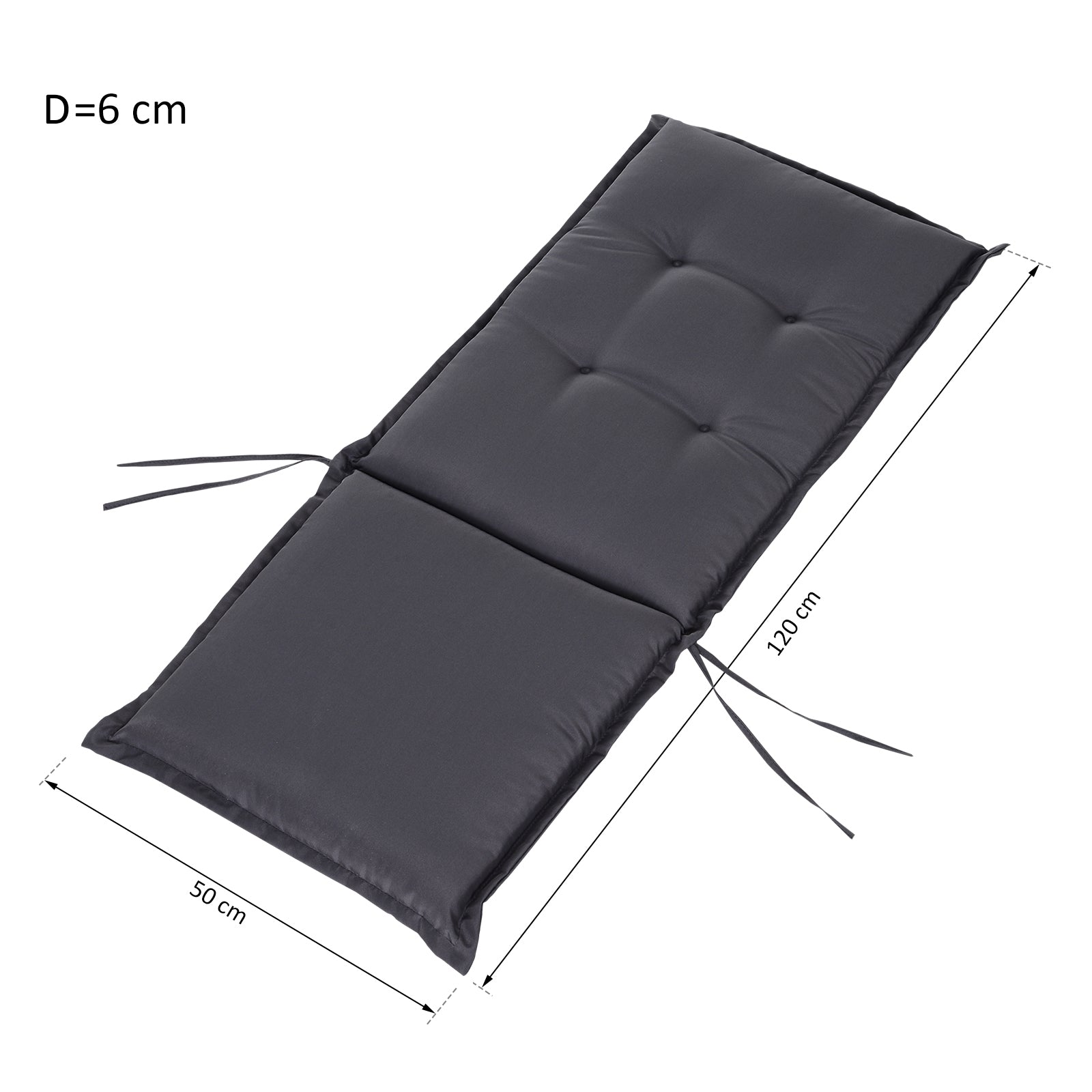 Almofada Única para Espreguiçadeira ao Ar Livre 120x50x6cm Cinzento