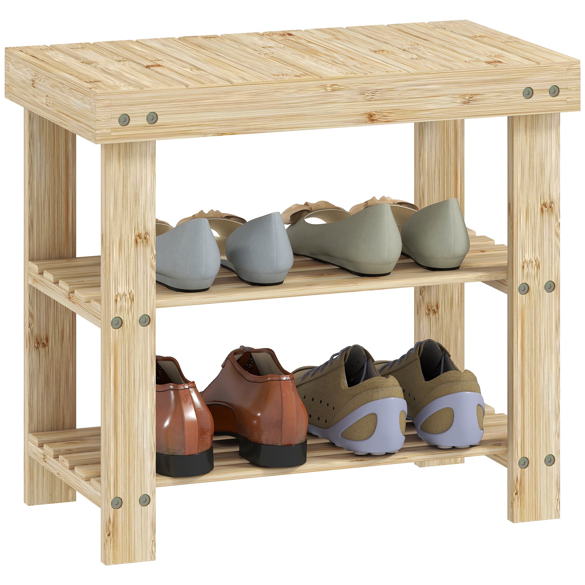 Banco Sapateira de Bambu com Assento 50x28x45 cm - Cor de Madeira Natural