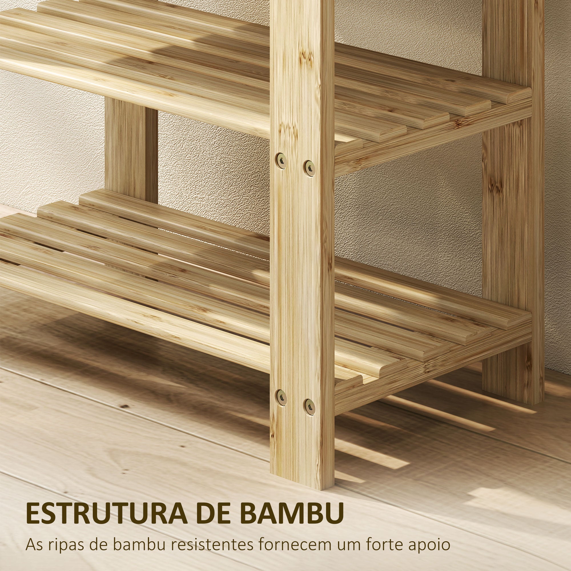 Banco Sapateira de Bambu com Assento 50x28x45 cm - Cor de Madeira Natural