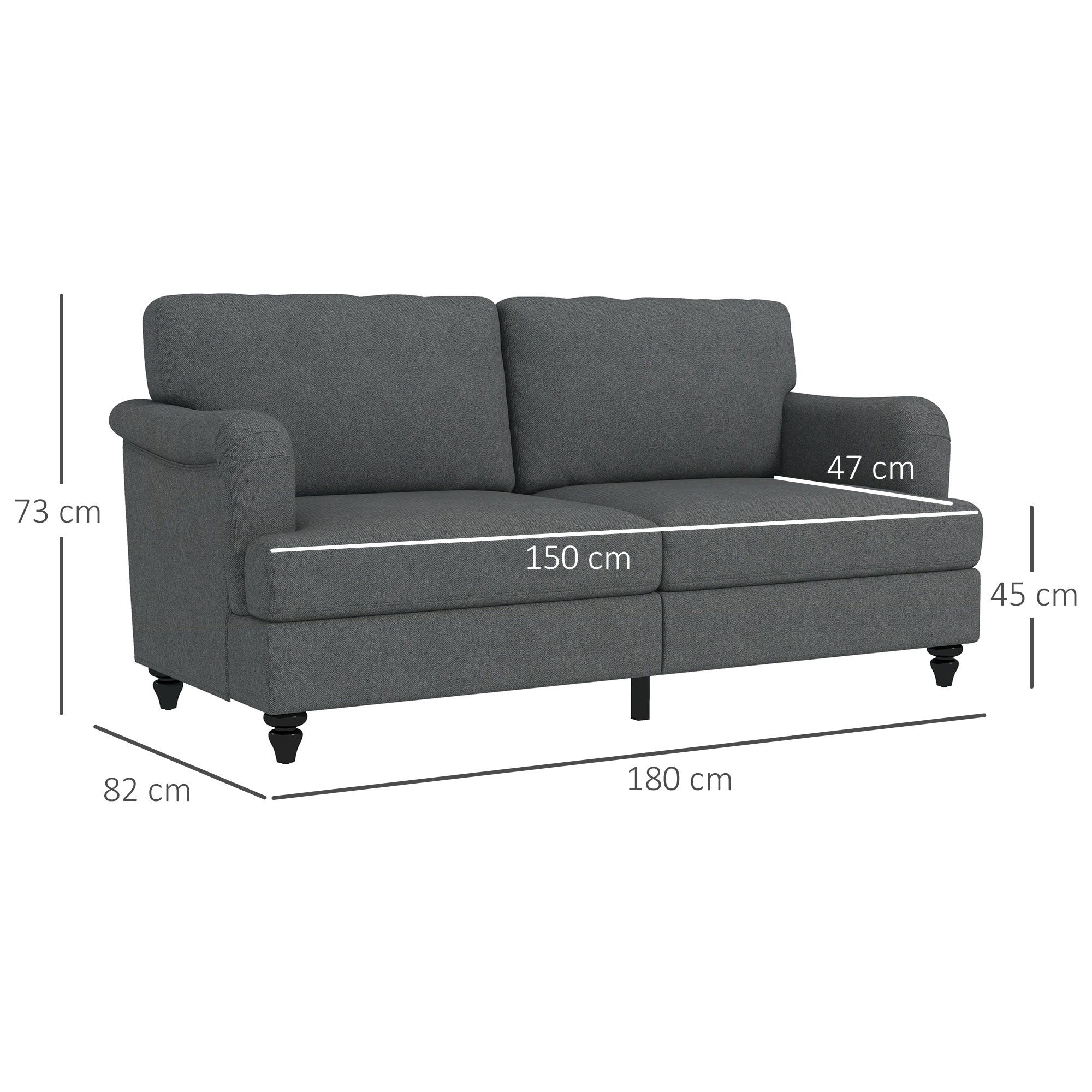 Sofá de 2 Lugares Cinza Escuro 180x82x73 cm em Linho Sintético
