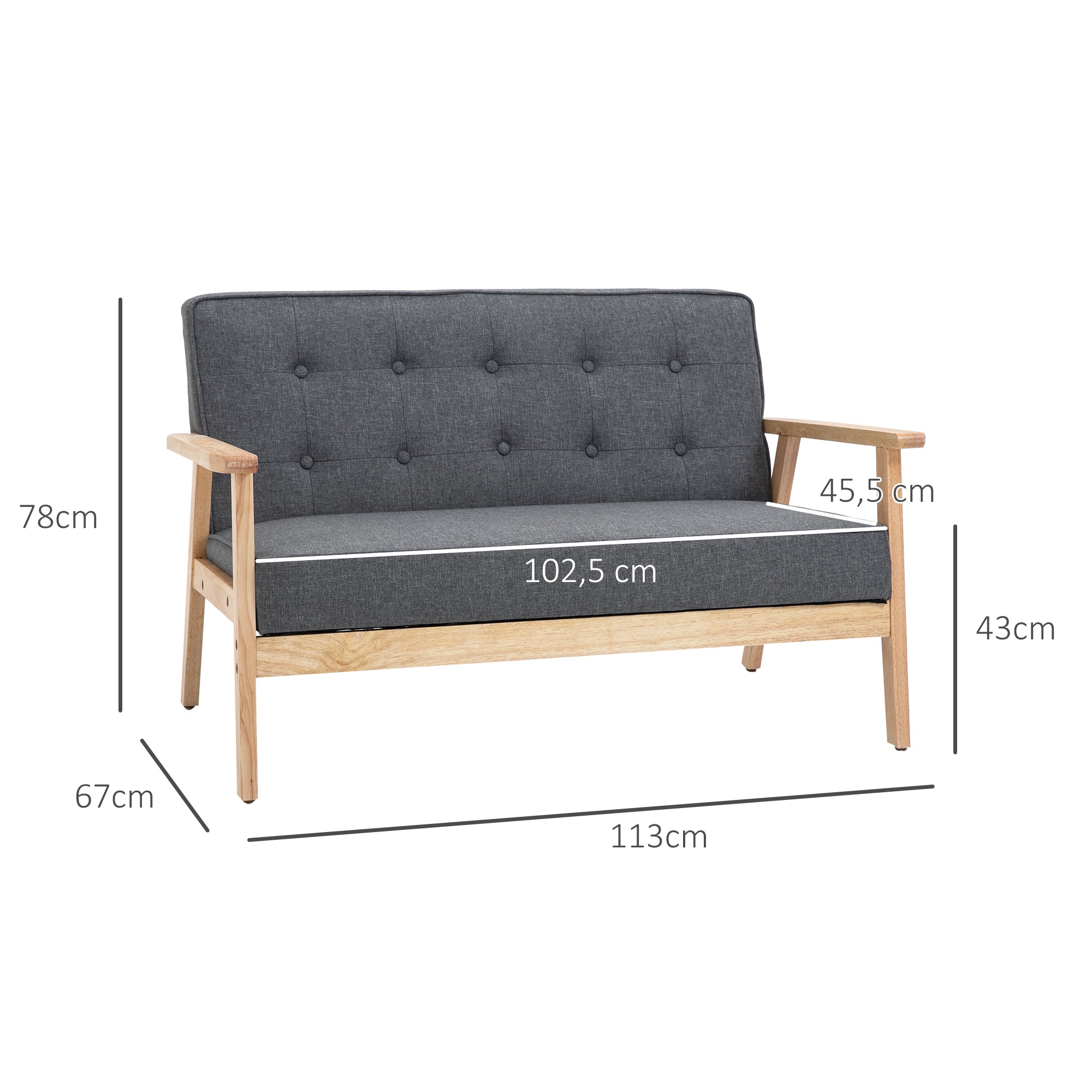 Sofá de 2 Lugares Cinza 114x66x69 cm - Conforto e Estilo Retrô