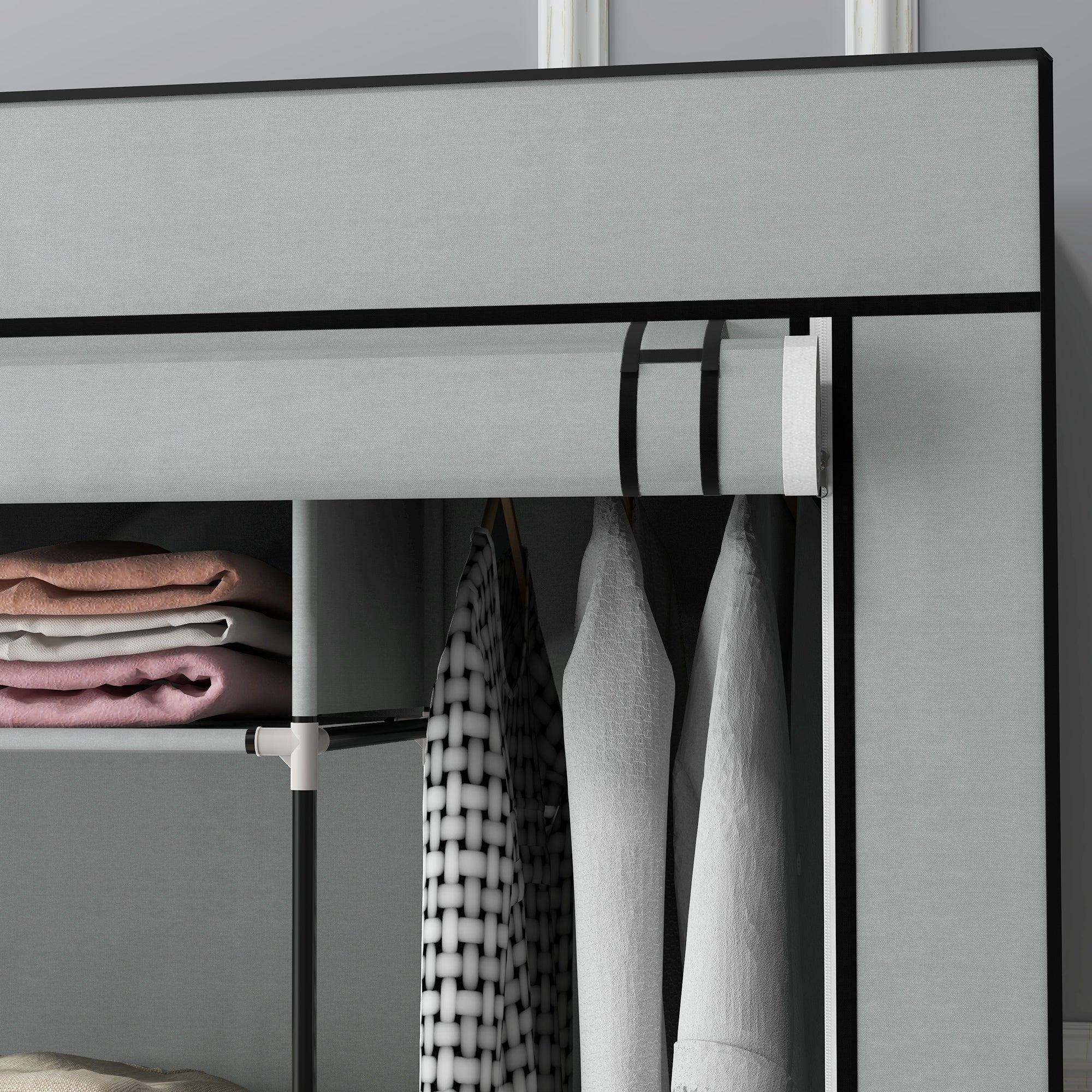 Roupeiro de Tecido com 10 Compartimentos e 4 Gavetas 166x42,5x169,5 cm - Cinza Escuro