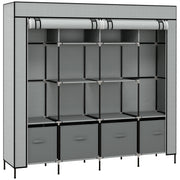 Roupeiro de Tecido com 10 Compartimentos e 4 Gavetas 166x42,5x169,5 cm - Cinza Escuro