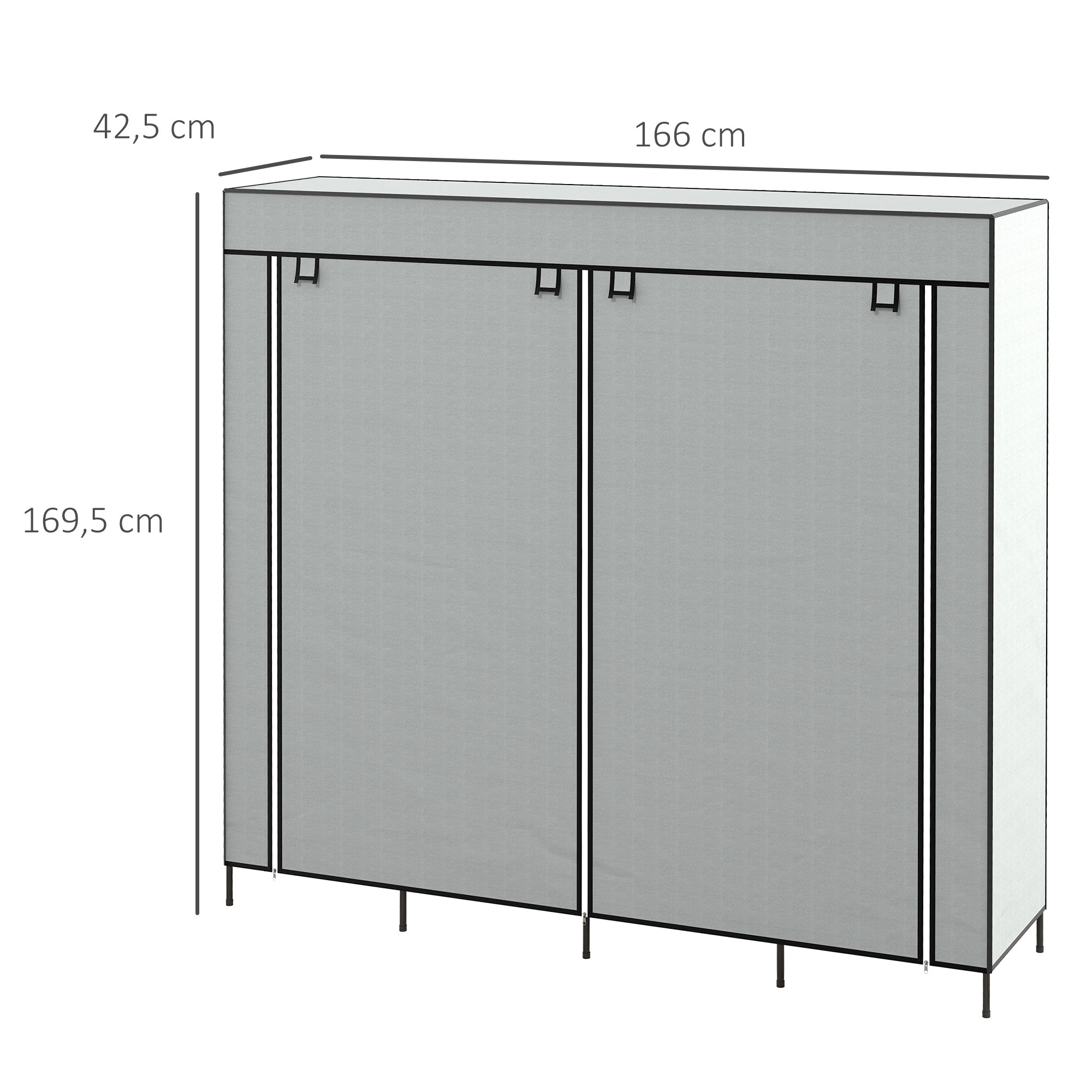 Roupeiro de Tecido com 10 Compartimentos e 4 Gavetas 166x42,5x169,5 cm - Cinza Escuro