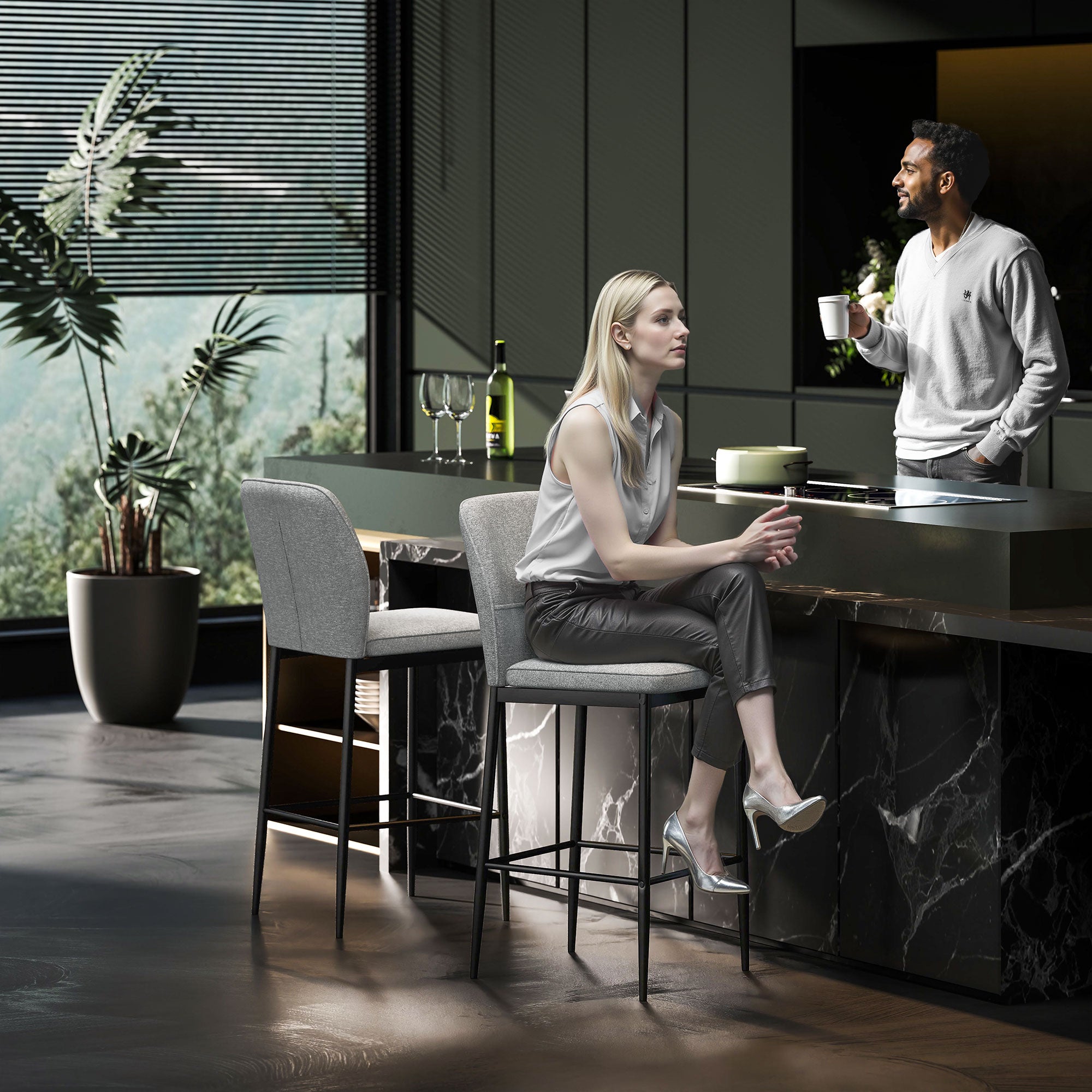 Bancos Altos de Cozinha 41x52x97 cm Cinzento