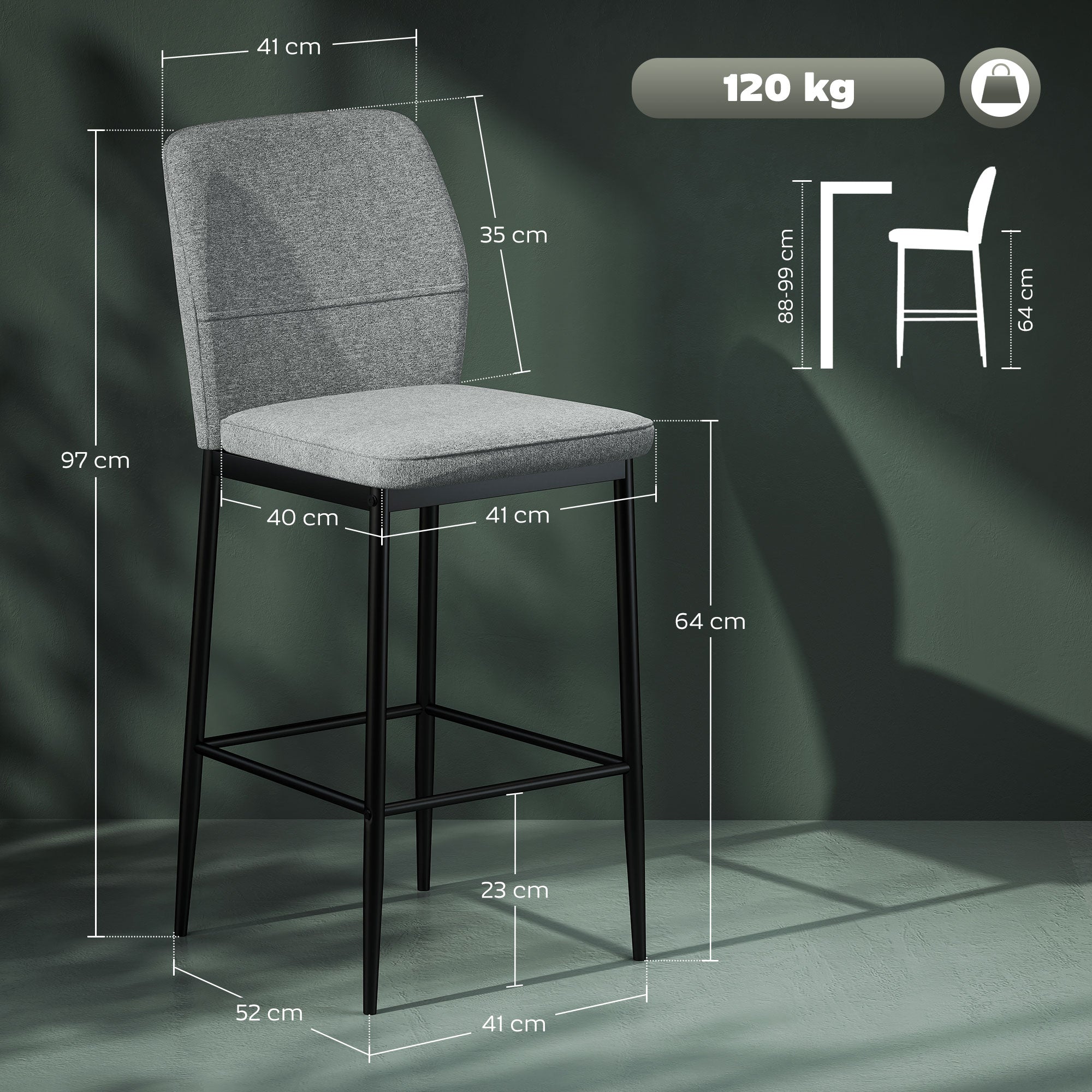 Bancos Altos de Cozinha 41x52x97 cm Cinzento