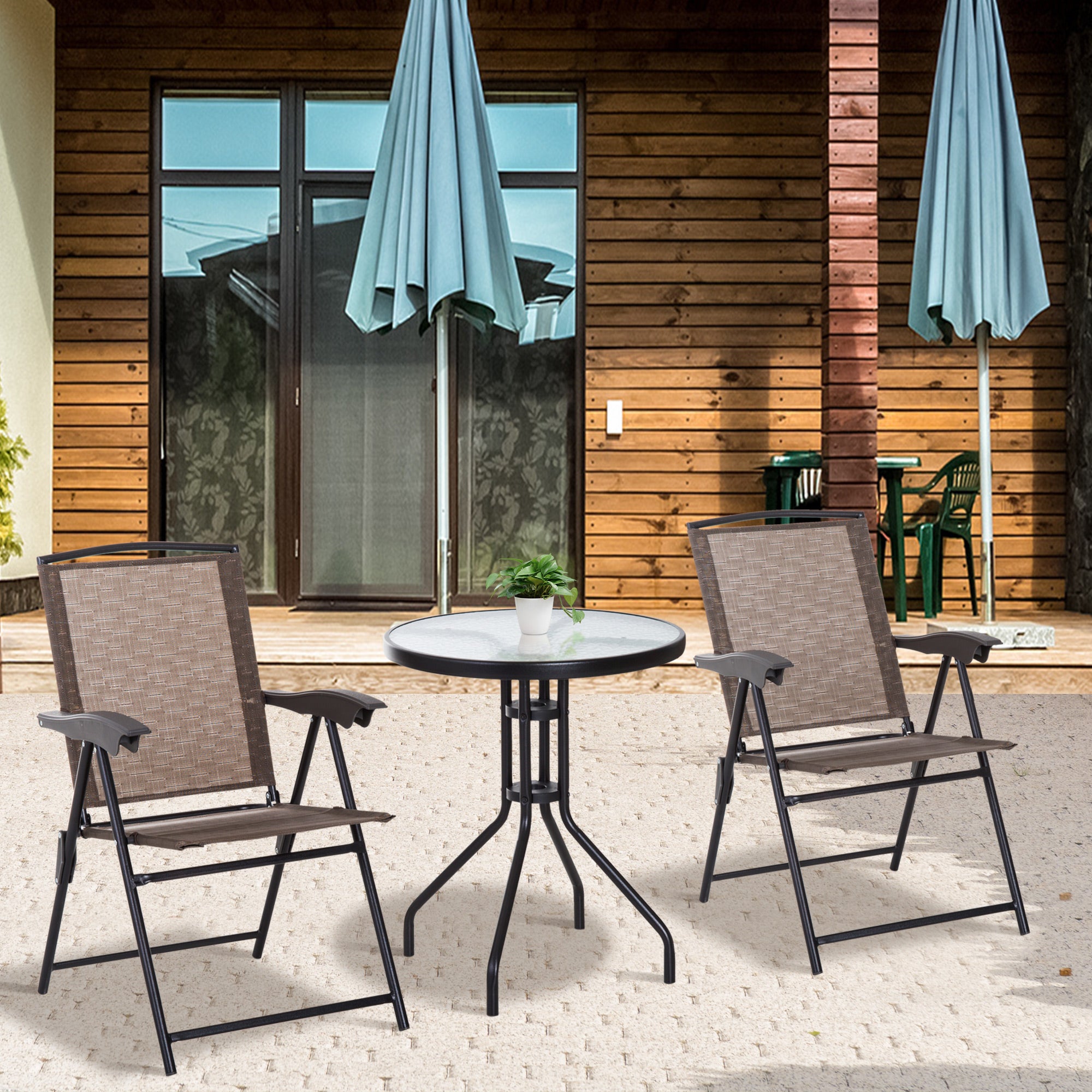 Conjunto de Mesa e 2 Cadeiras Dobráveis - Marrom 82.5x54x90 cm