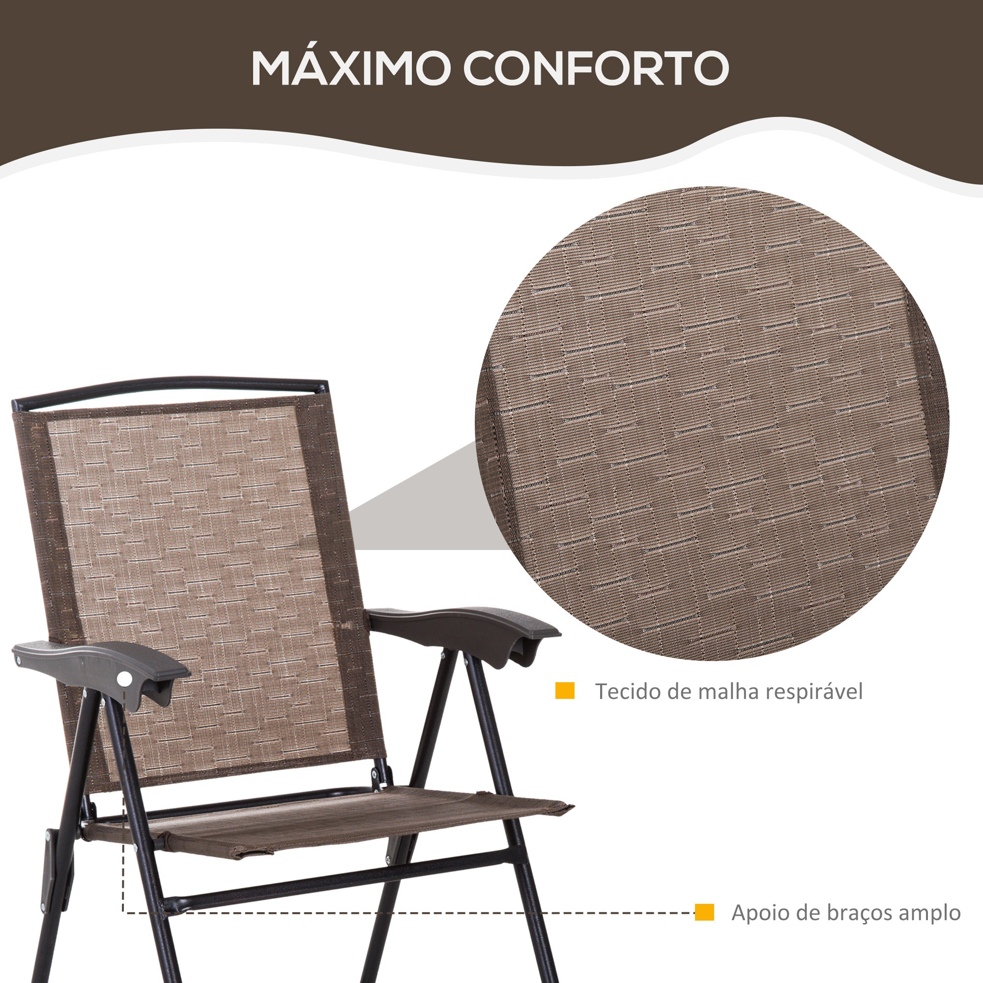 Conjunto de Mesa e 2 Cadeiras Dobráveis - Marrom 82.5x54x90 cm