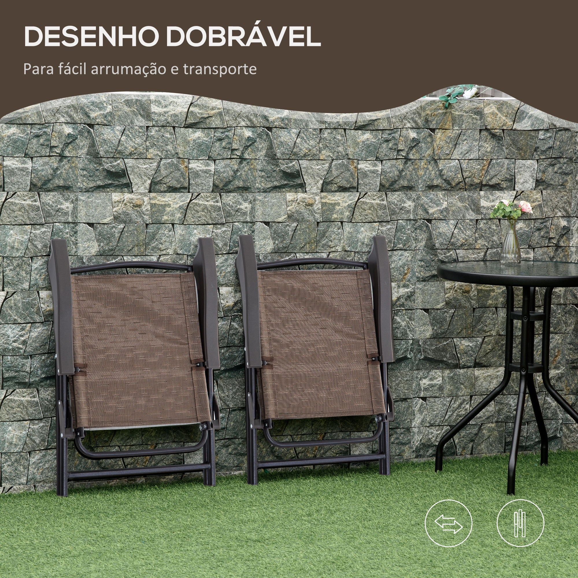 Conjunto de Mesa e 2 Cadeiras Dobráveis - Marrom 82.5x54x90 cm