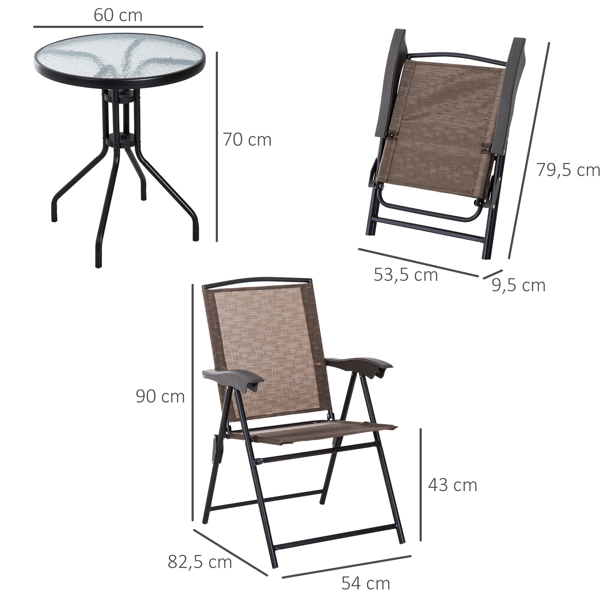 Conjunto de Mesa e 2 Cadeiras Dobráveis - Marrom 82.5x54x90 cm