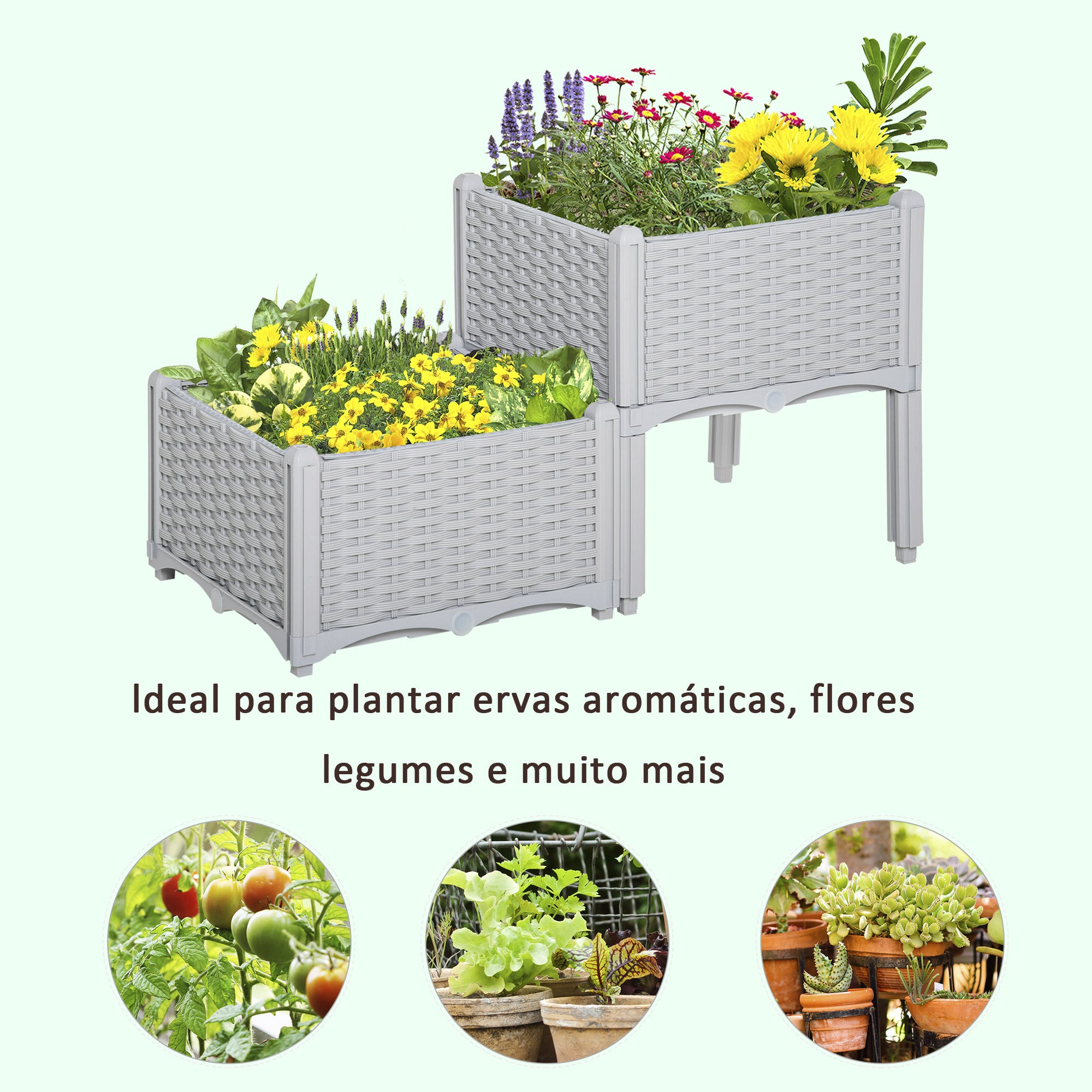 Conjunto de 2 Floreiras Quadradas – 40x40x26-44cm – Cinzento – PP