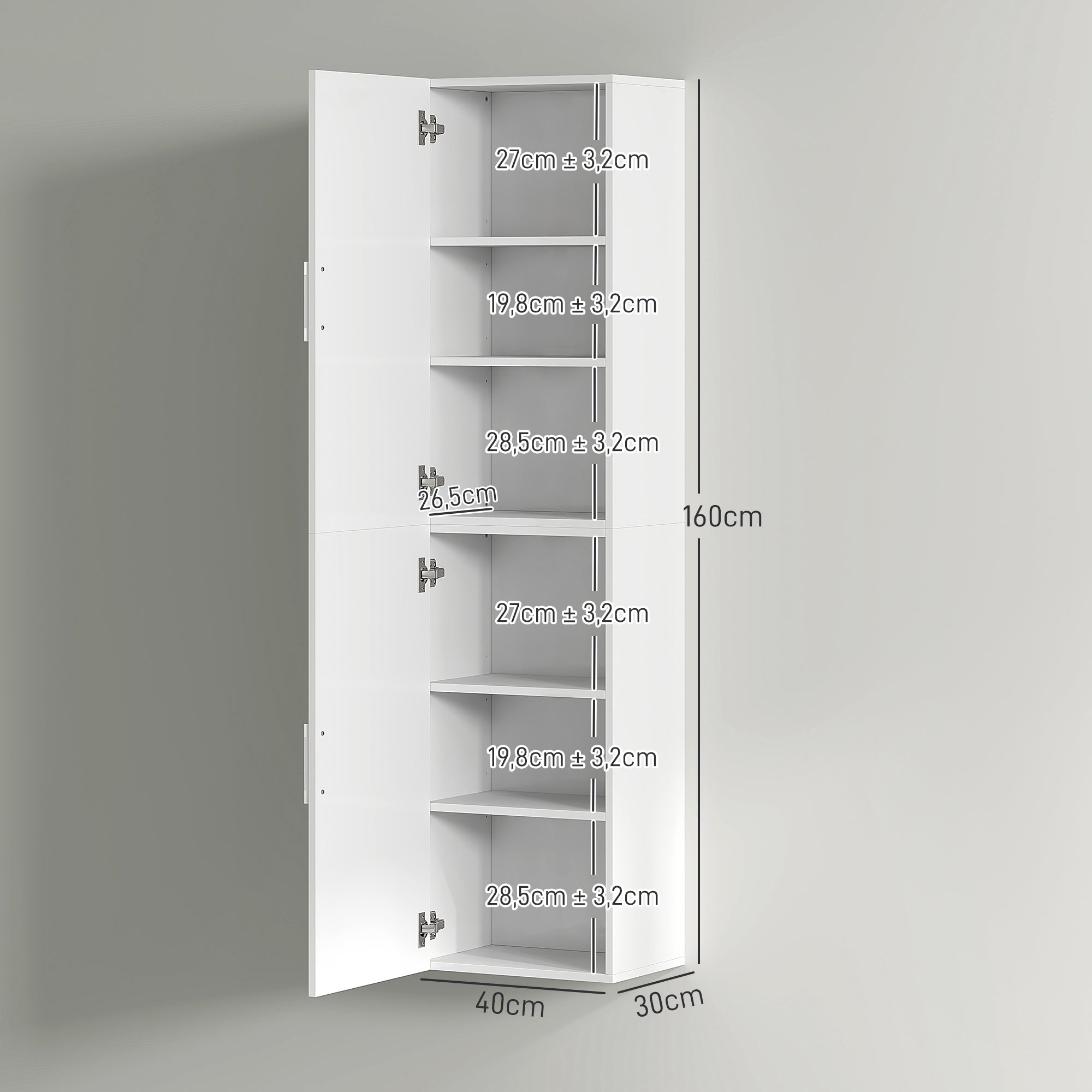 Armário Alto de Casa de Banho 40x30x160 cm - Branco