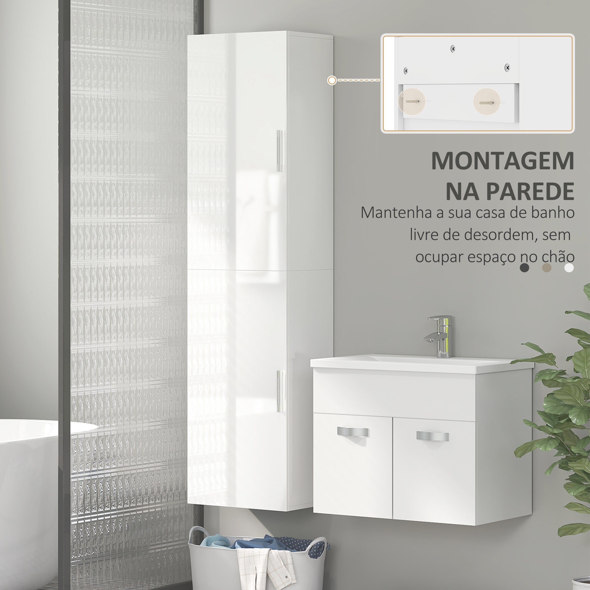 Armário Alto de Casa de Banho 40x30x160 cm - Branco