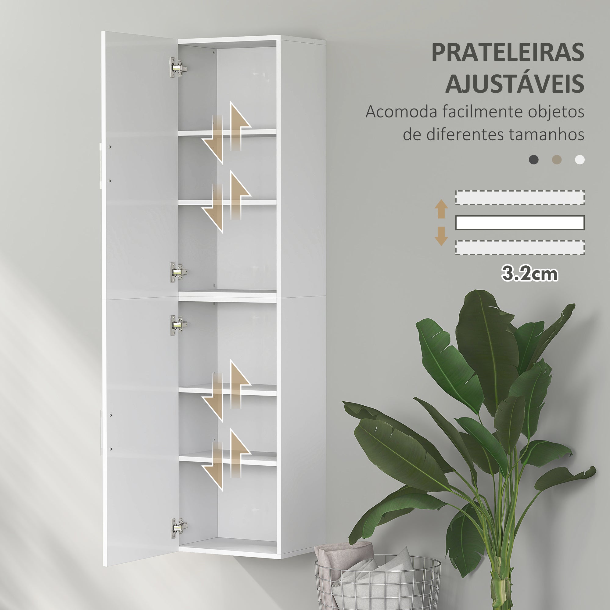 Armário Alto de Casa de Banho 40x30x160 cm - Branco