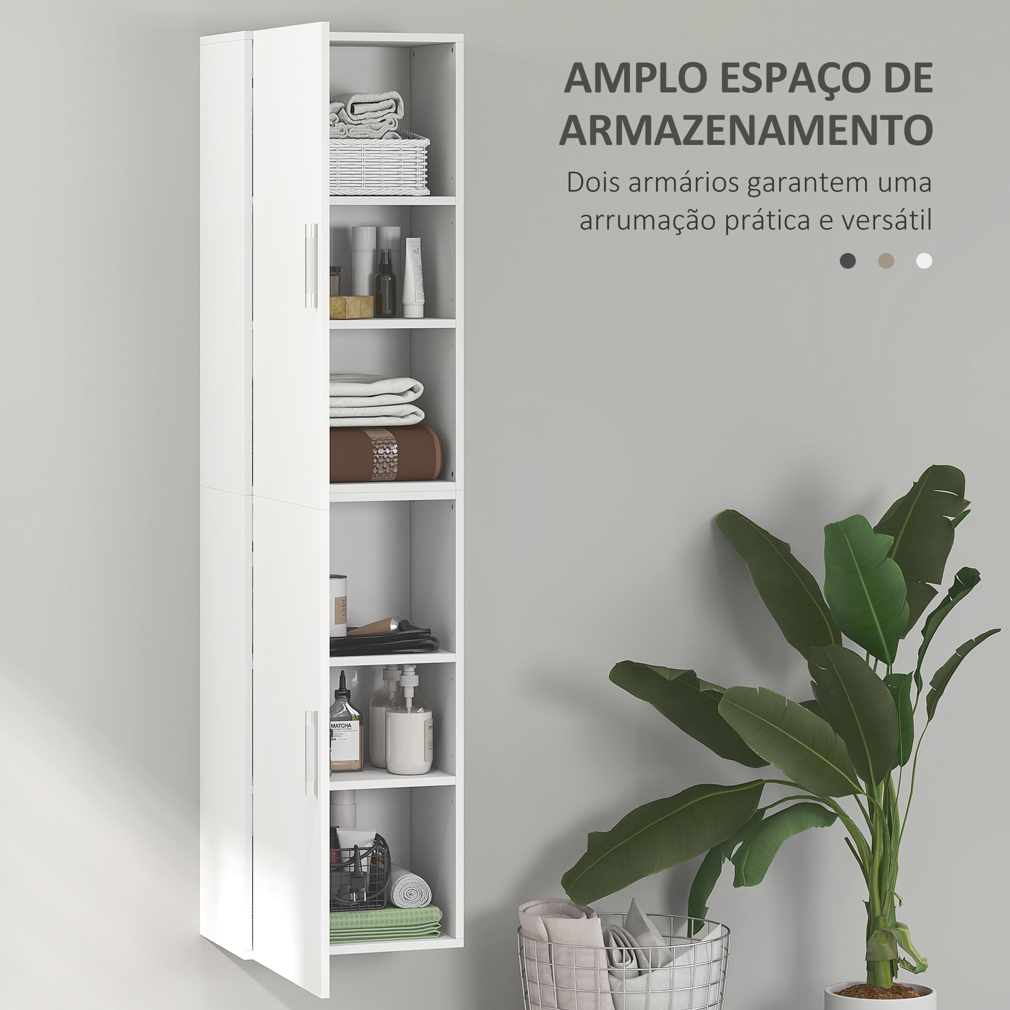 Armário Alto de Casa de Banho 40x30x160 cm - Branco