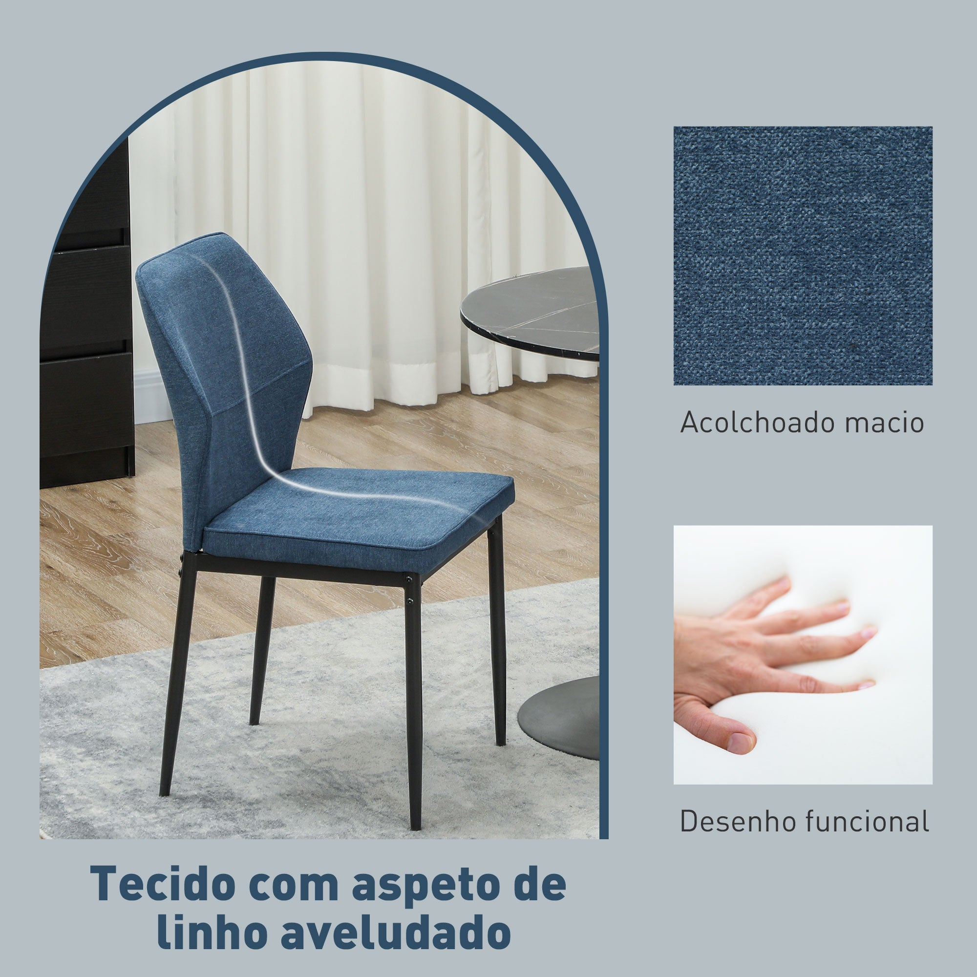 Conjunto de 2 Cadeiras de Jantar Modernas 45x57x86 cm Azul Escuro