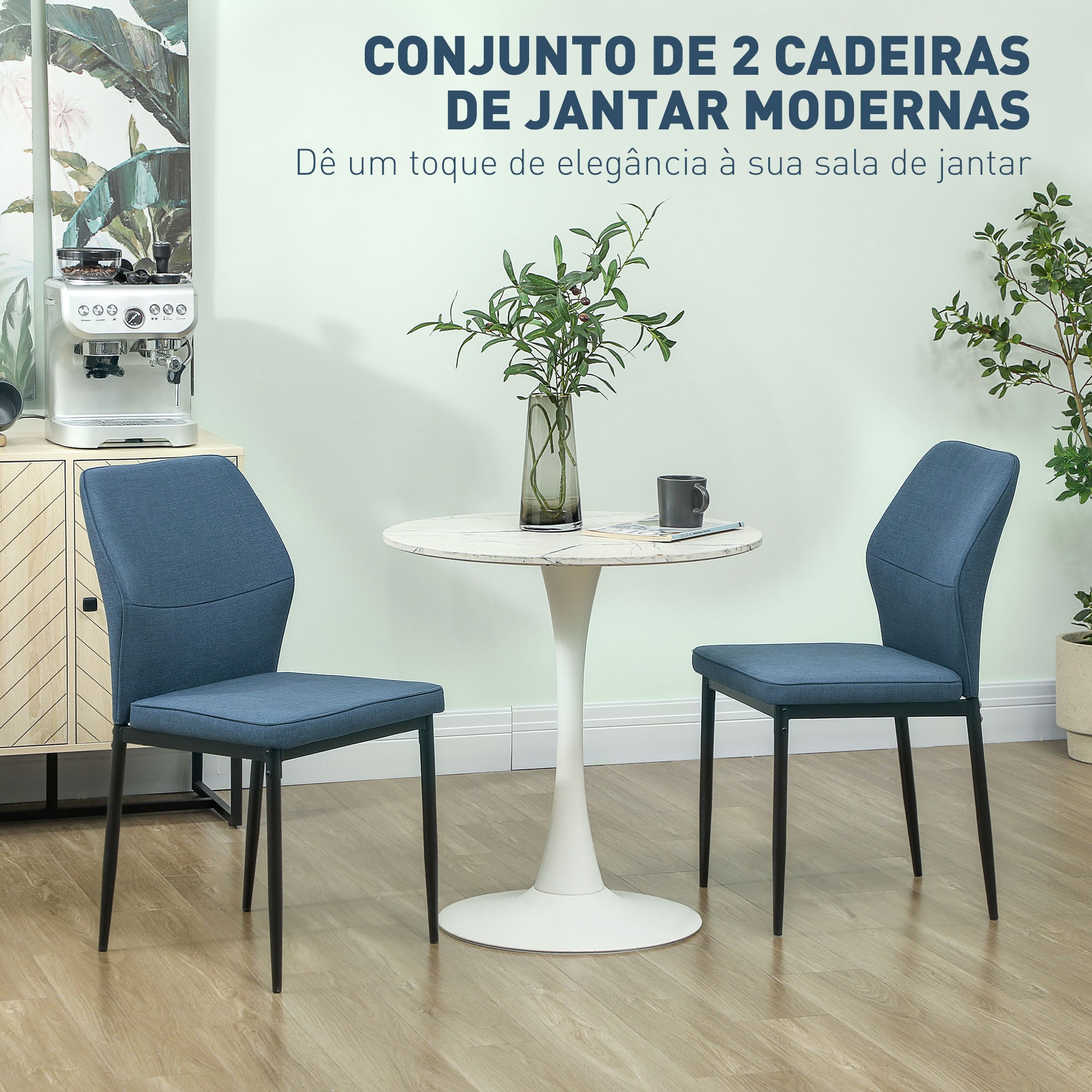 Conjunto de 2 Cadeiras de Jantar Modernas 45x57x86 cm Azul Escuro