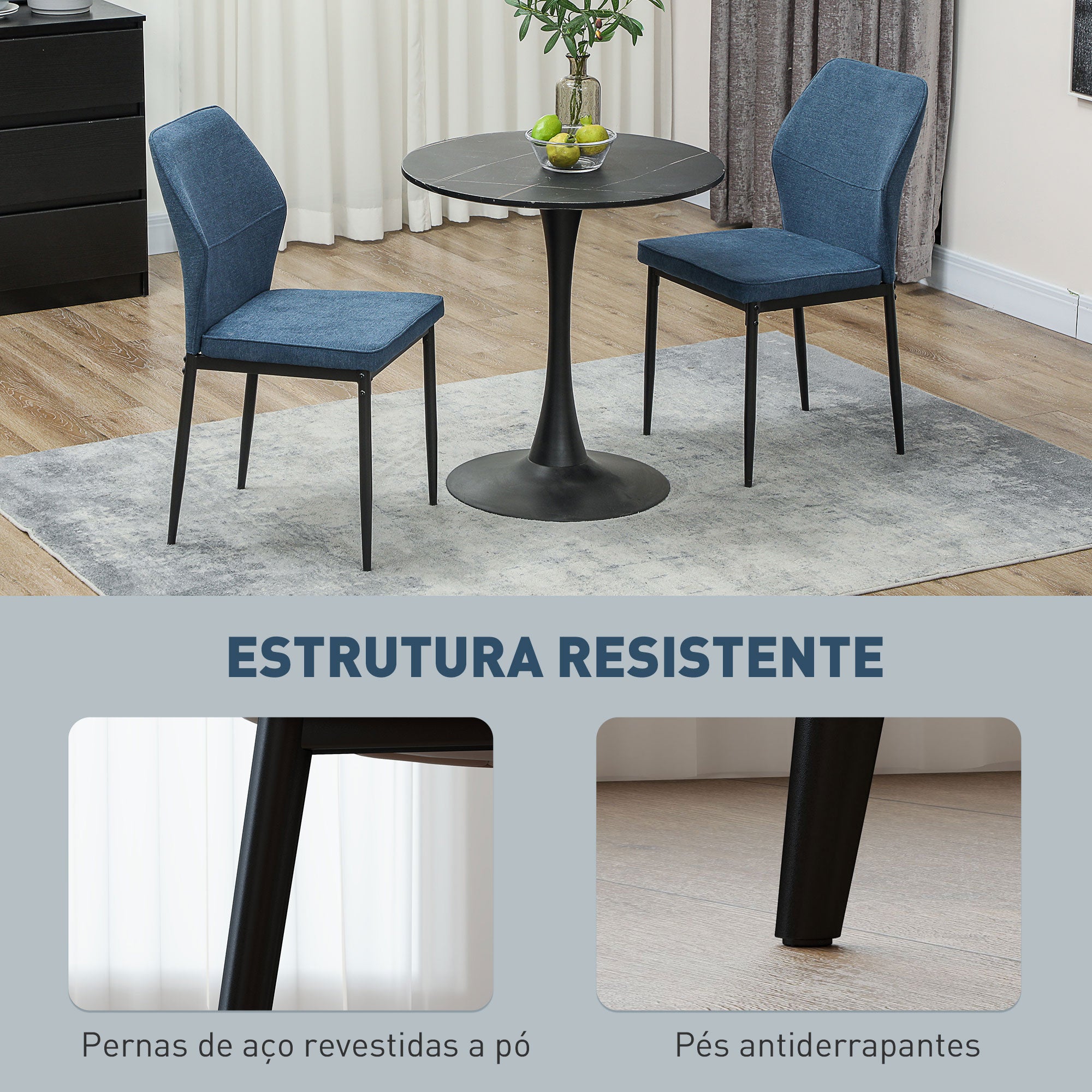 Conjunto de 2 Cadeiras de Jantar Modernas 45x57x86 cm Azul Escuro