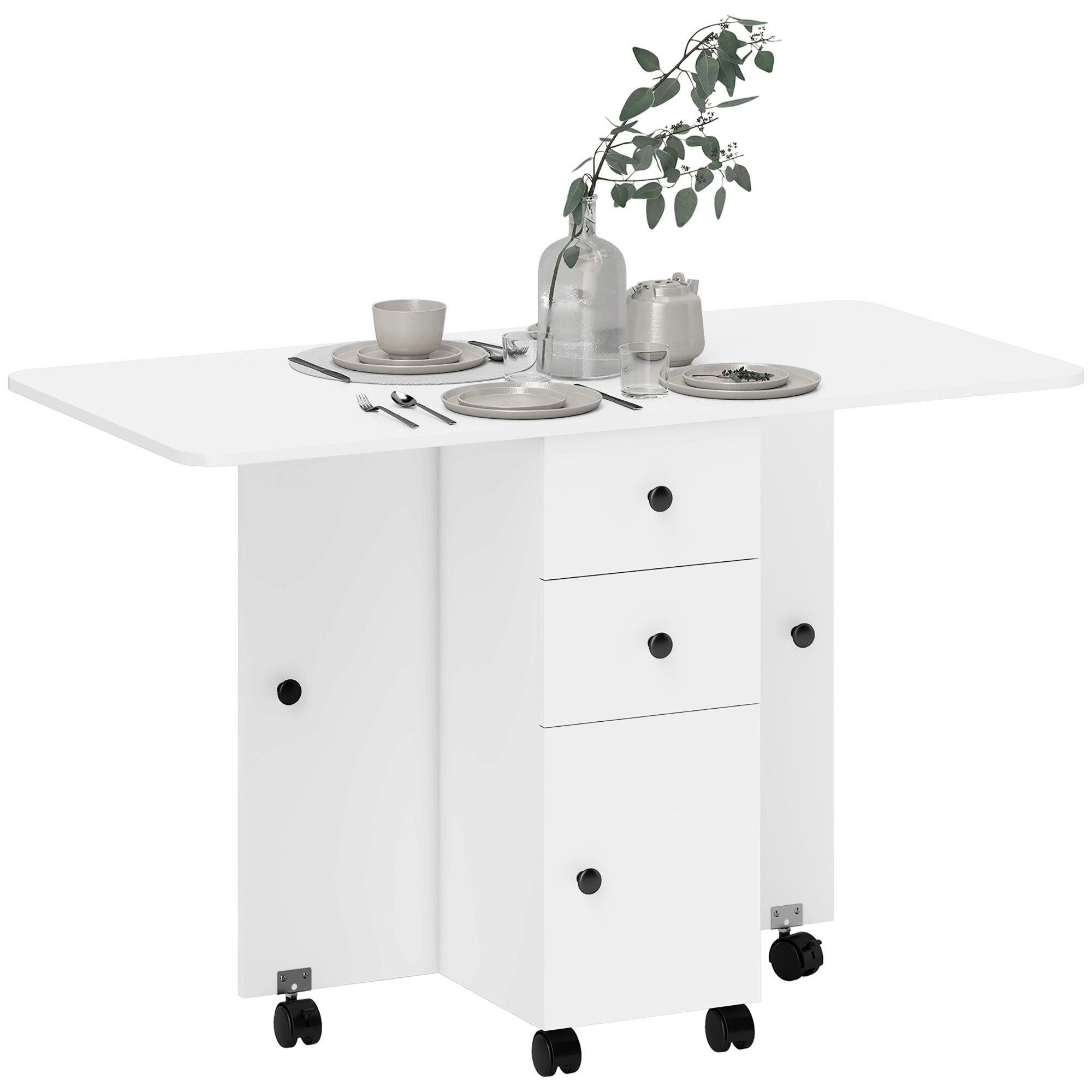 Mesa de Jantar Dobrável com Rodas 120x60x76.5cm - Cor Branco