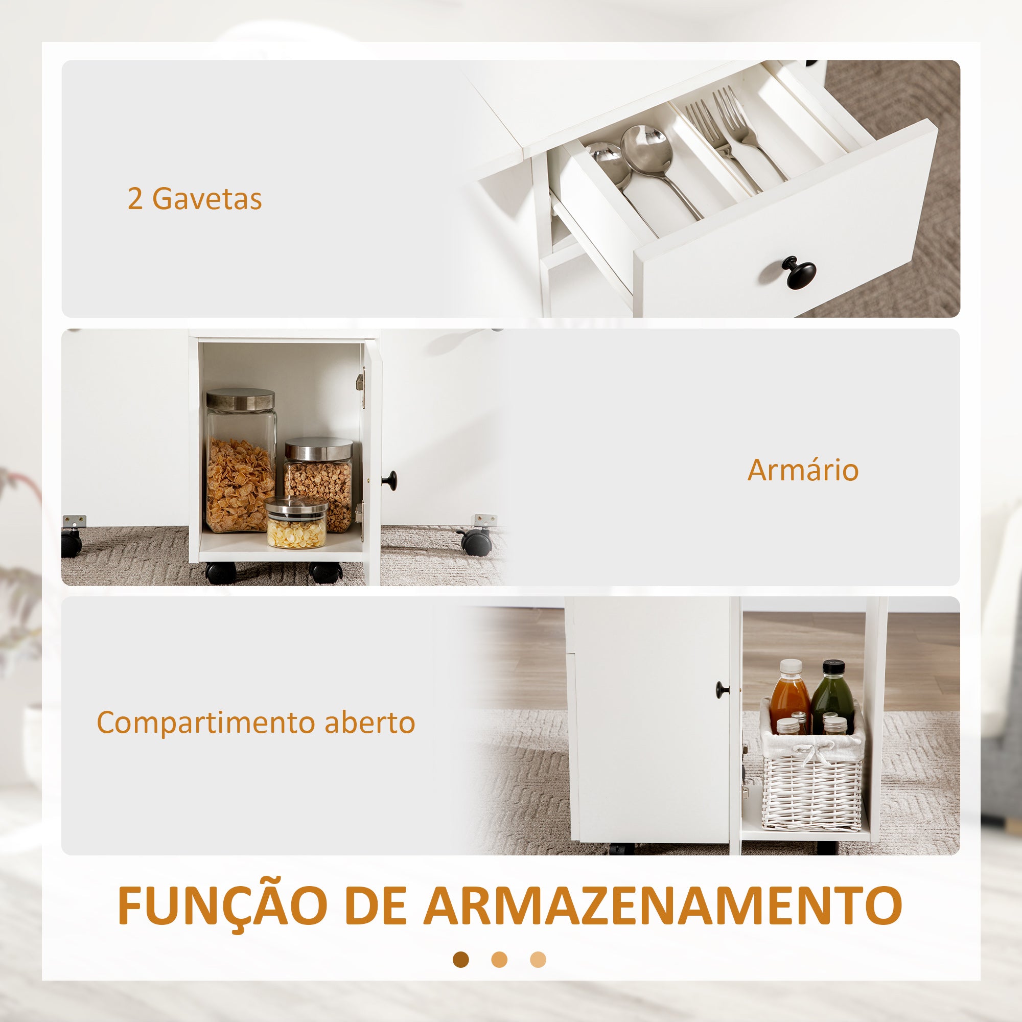Mesa de Jantar Dobrável com Rodas 120x60x76.5cm - Cor Branco