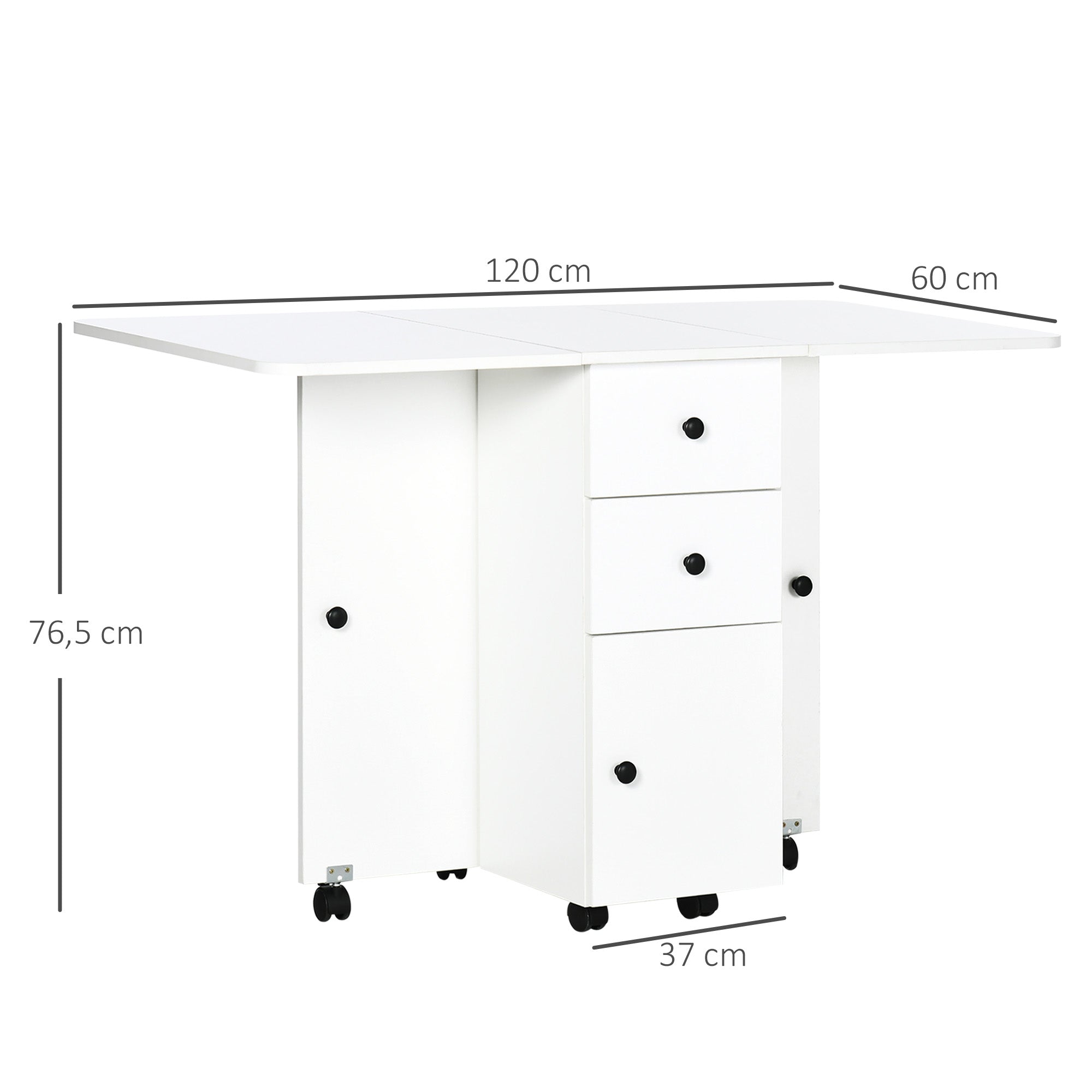 Mesa de Jantar Dobrável com Rodas 120x60x76.5cm - Cor Branco
