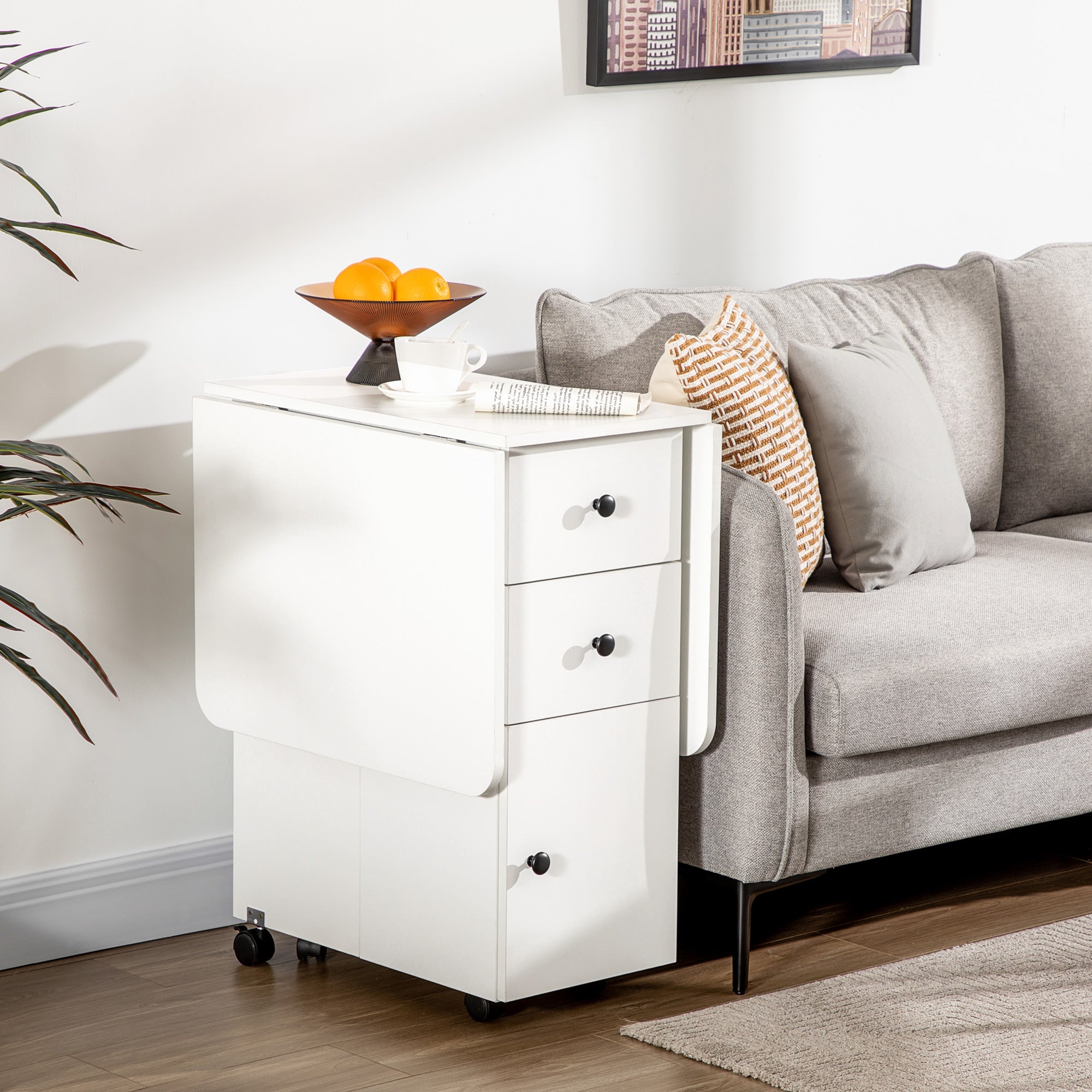 Mesa de Jantar Dobrável com Rodas 120x60x76.5cm - Cor Branco