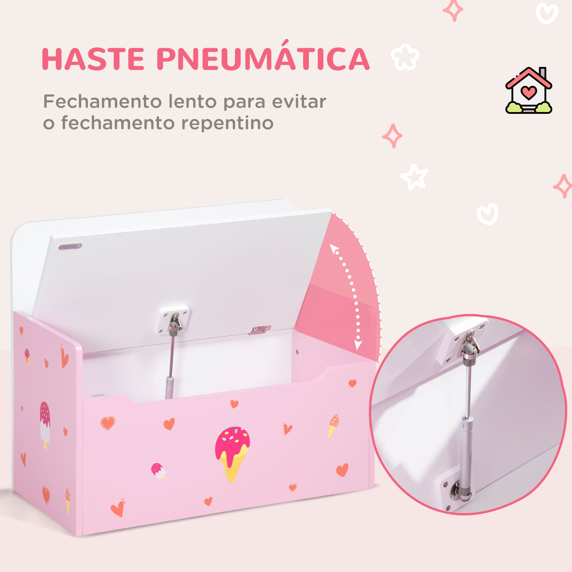 Baú Infantil 2 em 1 Rosa 60x30x50cm