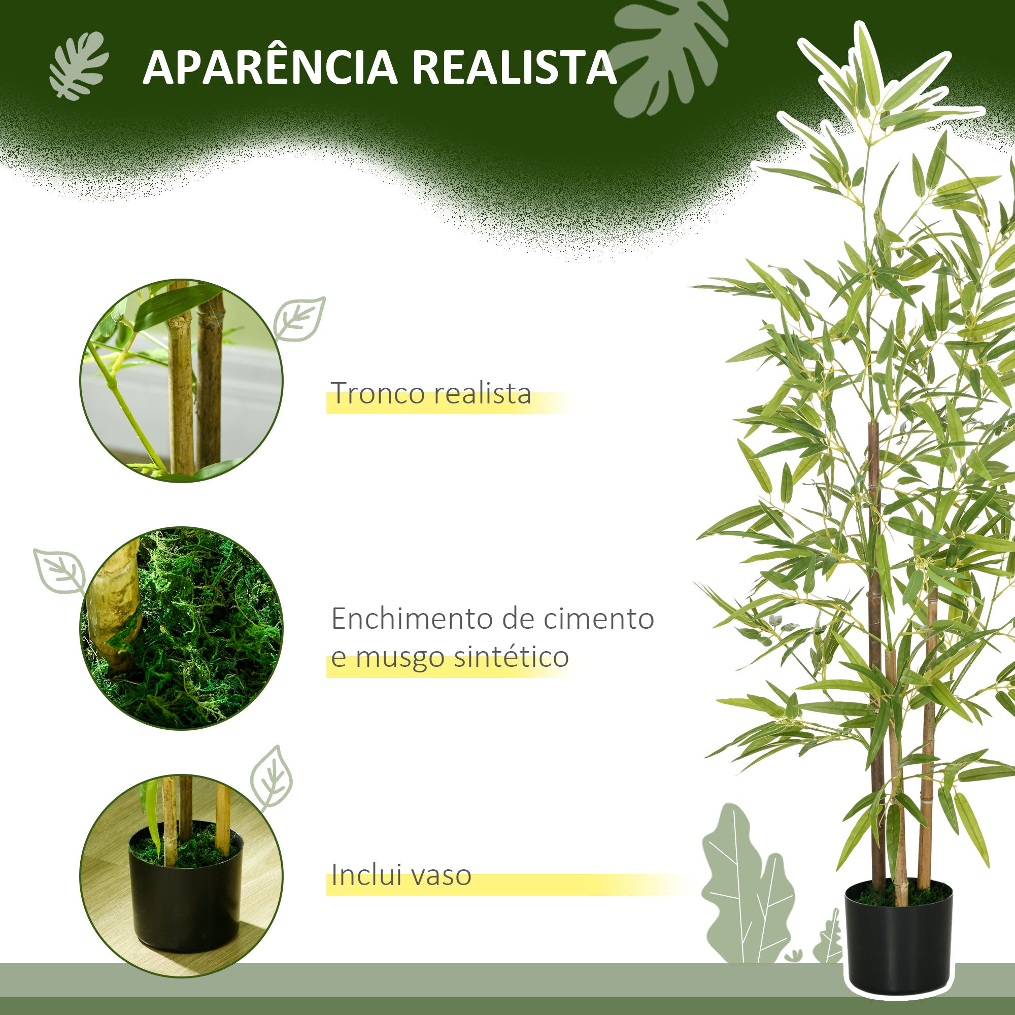 Conjunto de 2 Plantas Artificiais de Bambu – 120 cm – Verde – Plástico
