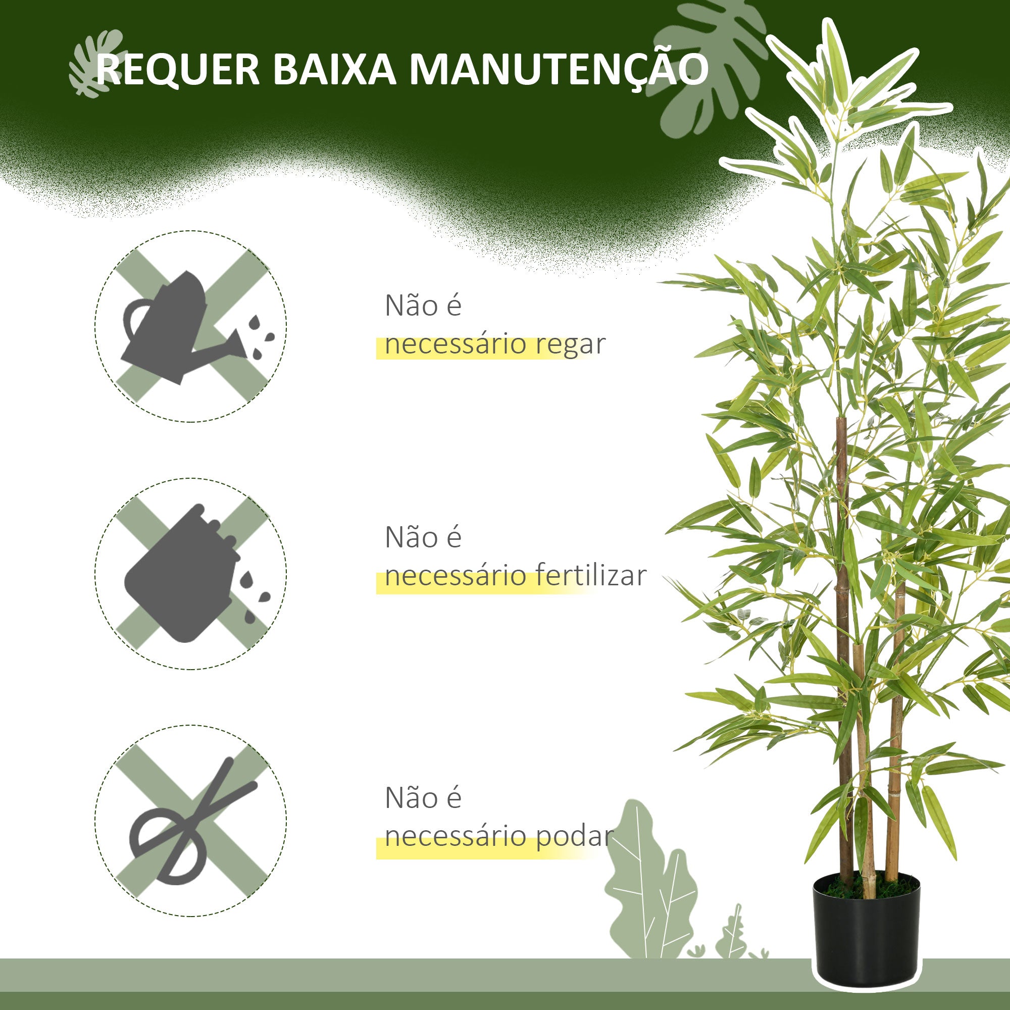 Conjunto de 2 Plantas Artificiais de Bambu – 120 cm – Verde – Plástico