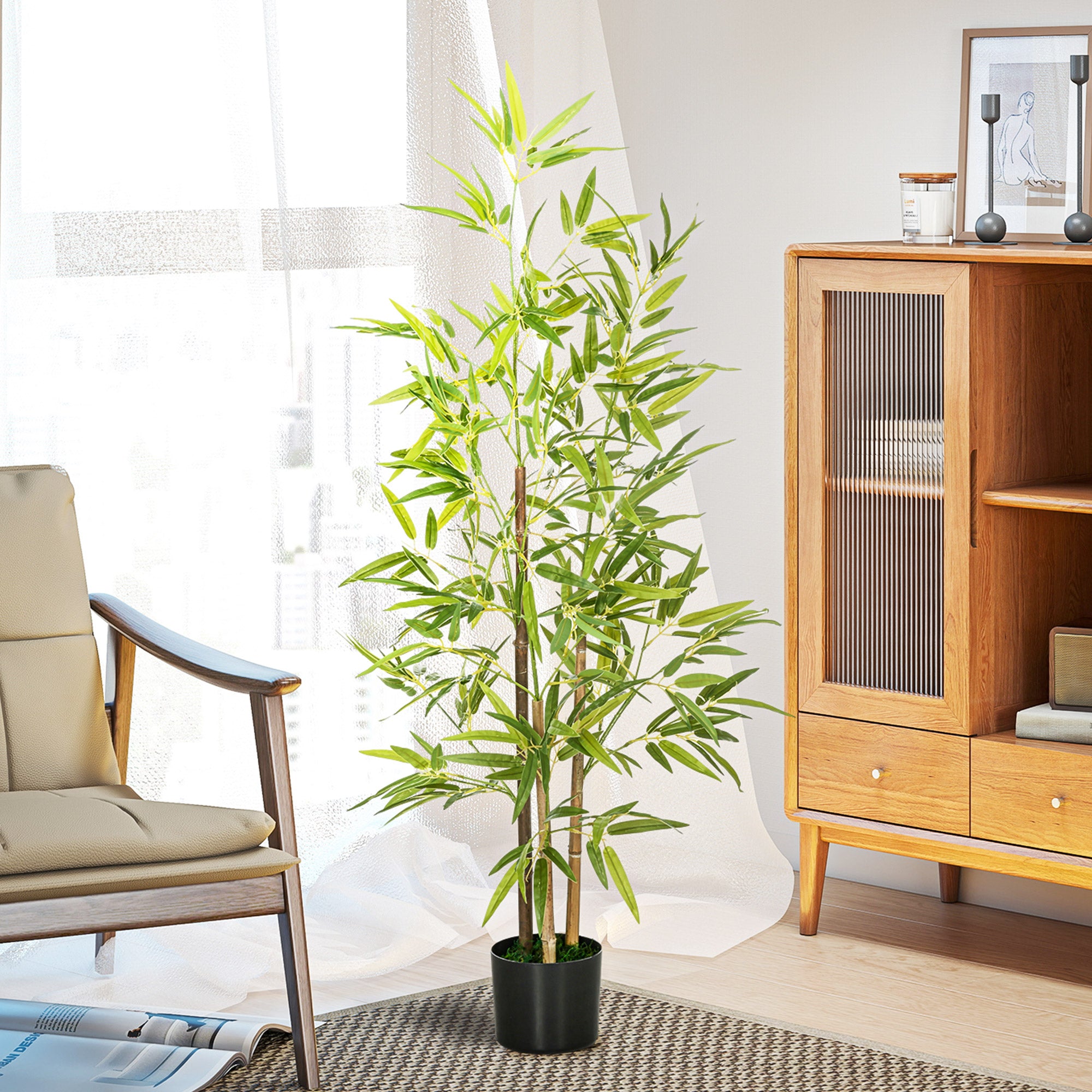 Conjunto de 2 Plantas Artificiais de Bambu – 120 cm – Verde – Plástico