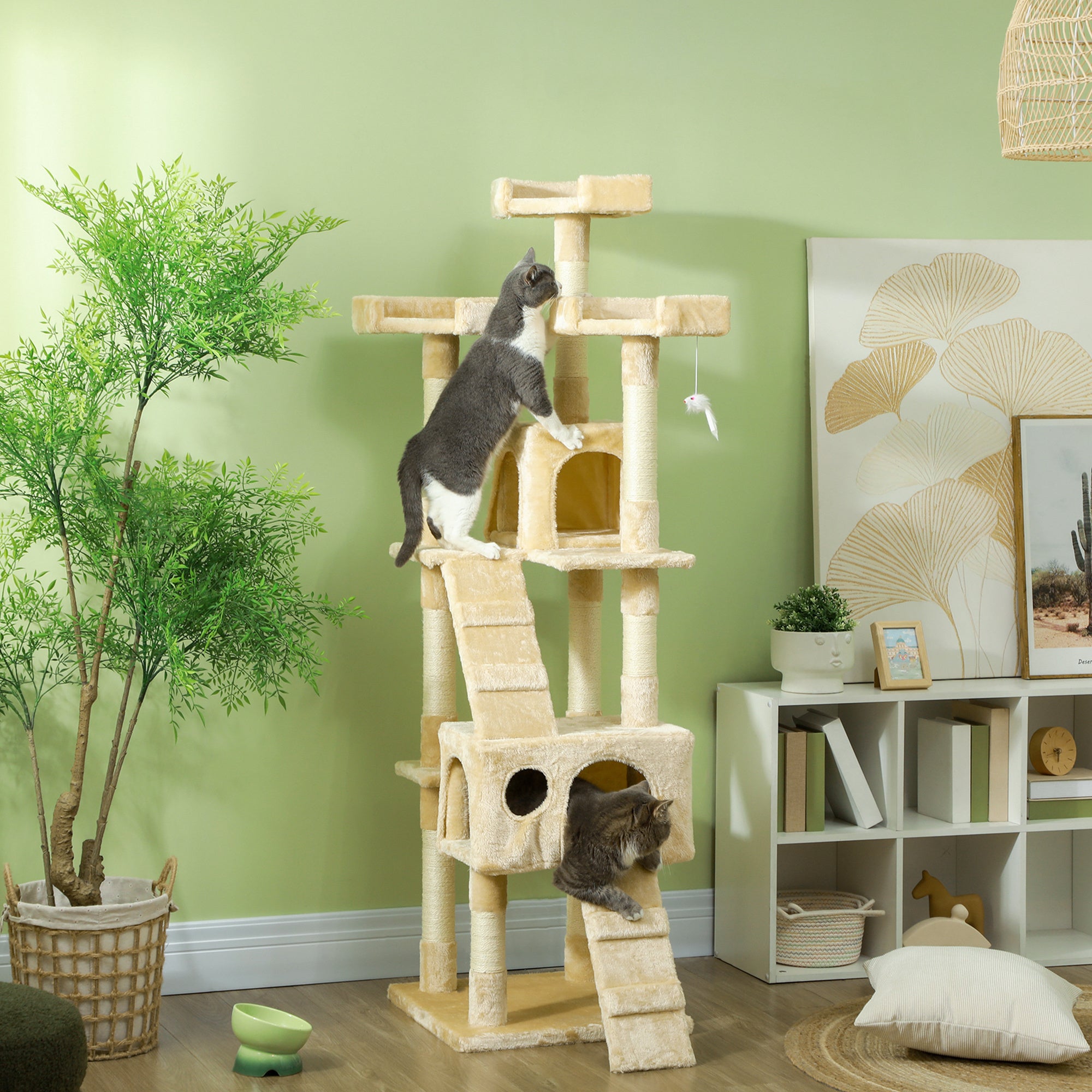 Arranhador para Gatos Grande Bege 49x49x173 cm - Centro de Atividades Multinível
