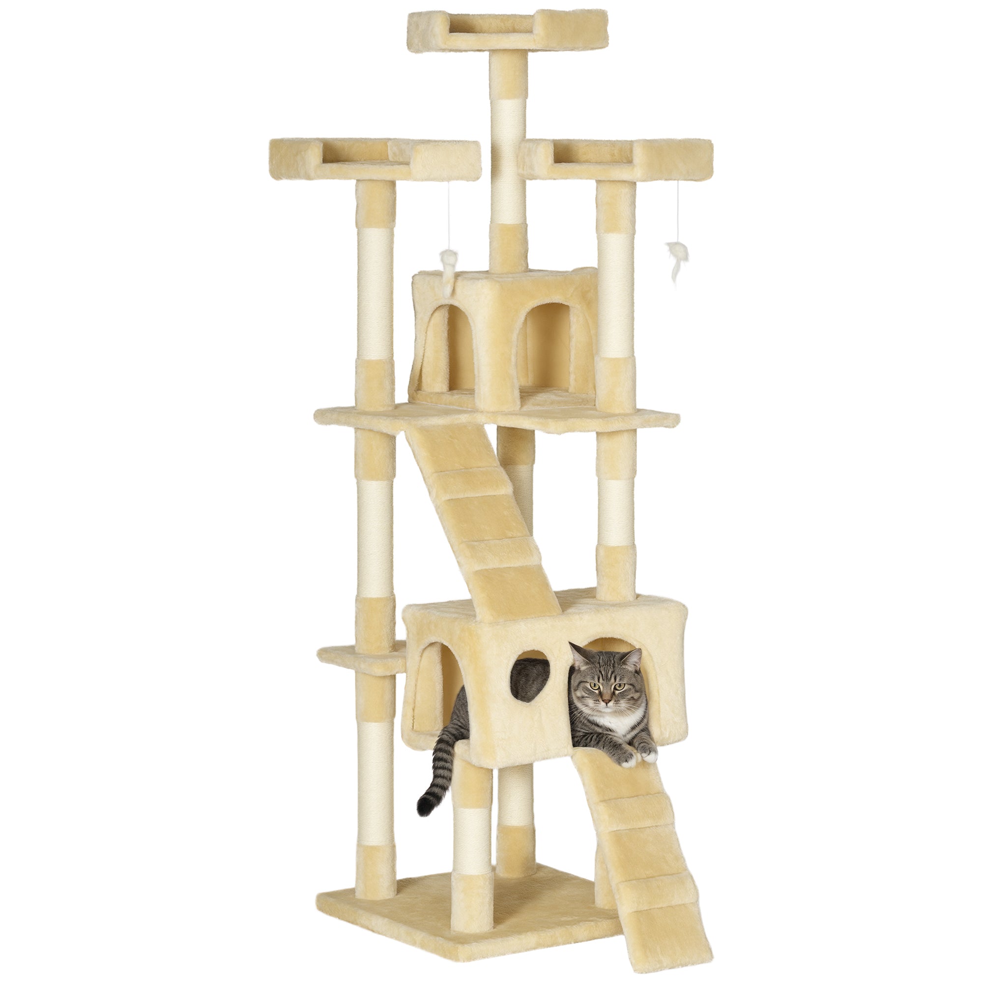 Arranhador para Gatos Grande Bege 49x49x173 cm - Centro de Atividades Multinível