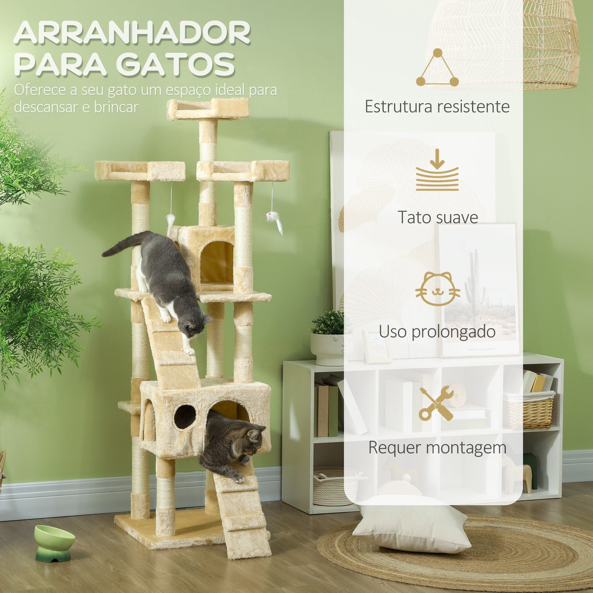 Arranhador para Gatos Grande Bege 49x49x173 cm - Centro de Atividades Multinível