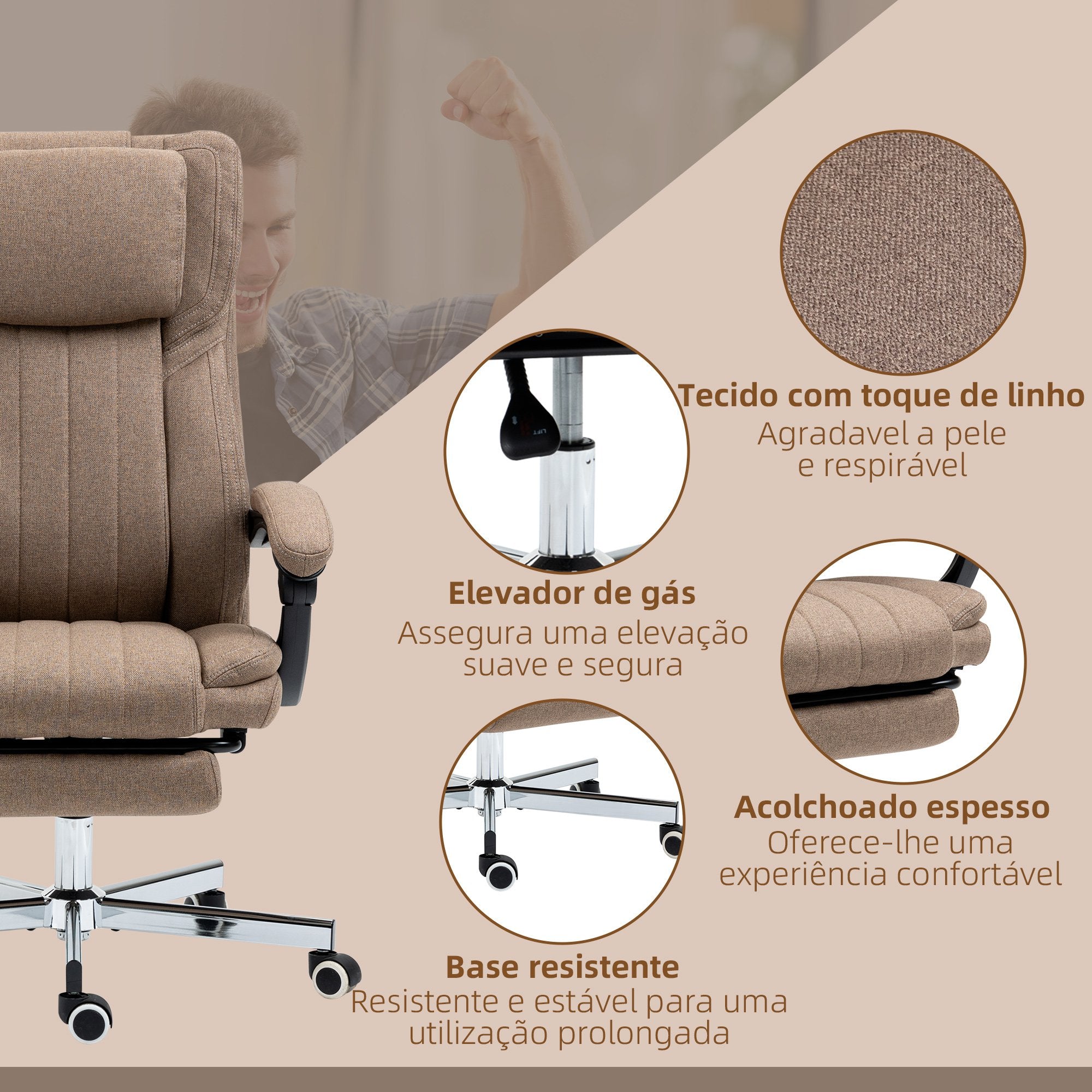 Cadeira de Escritório com Massagem Vibratória Marrom 65x61x113 cm