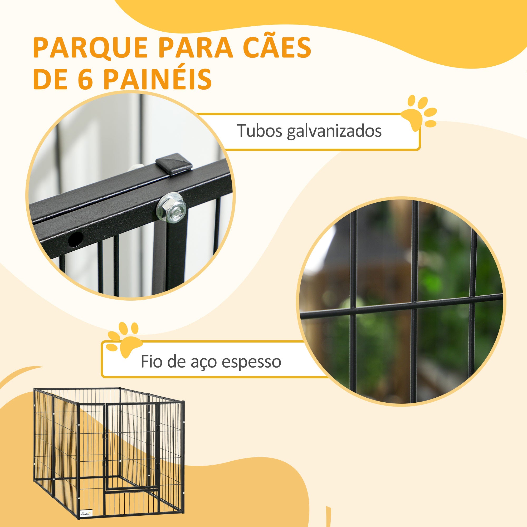 Parque para Cães de 6 Painéis Ajustável 82,5-150x79x81 cm - Cor Preto