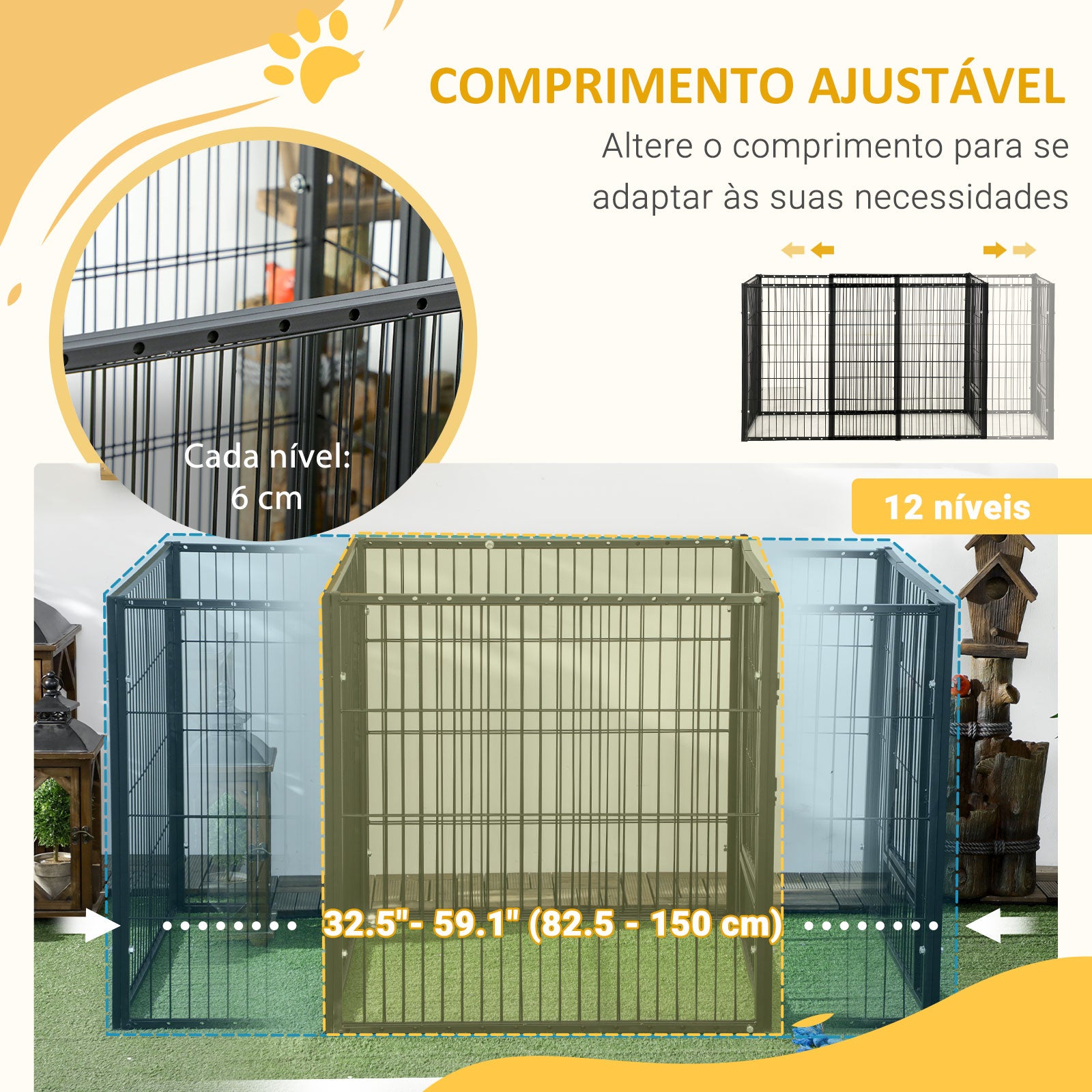 Parque para Cães de 6 Painéis Ajustável 82,5-150x79x81 cm - Cor Preto