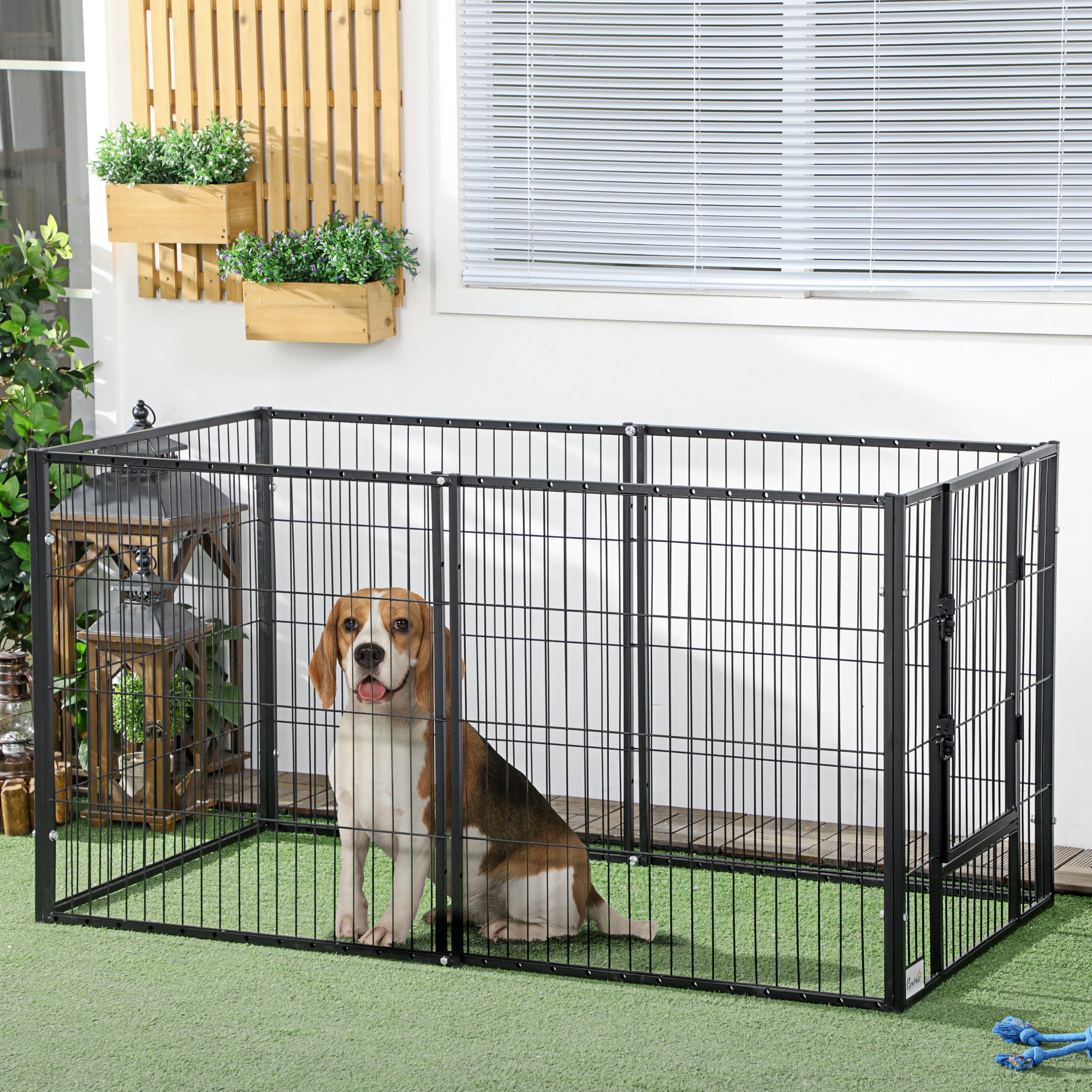 Parque para Cães de 6 Painéis Ajustável 82,5-150x79x81 cm - Cor Preto