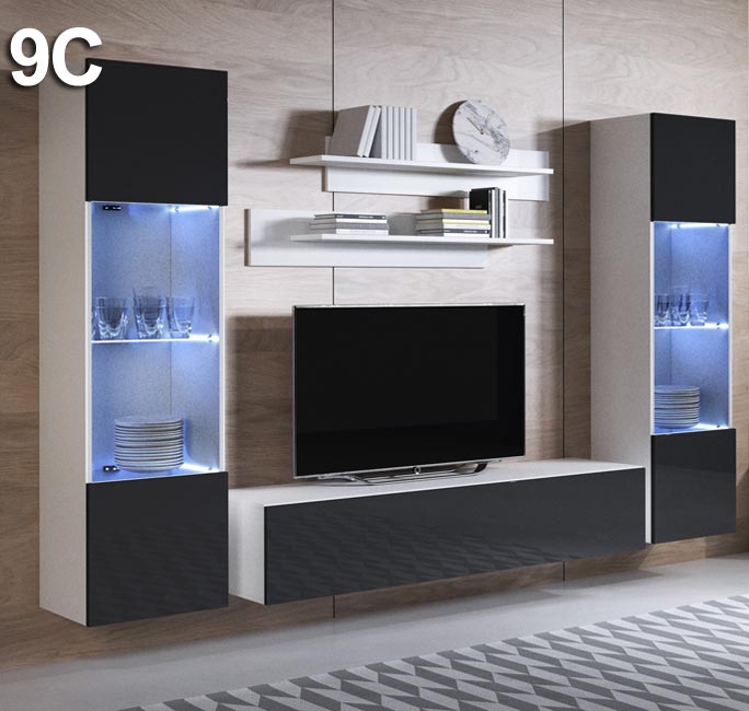 Conjunto de mobiliário Leiko 9C branco e preto (2,6m)