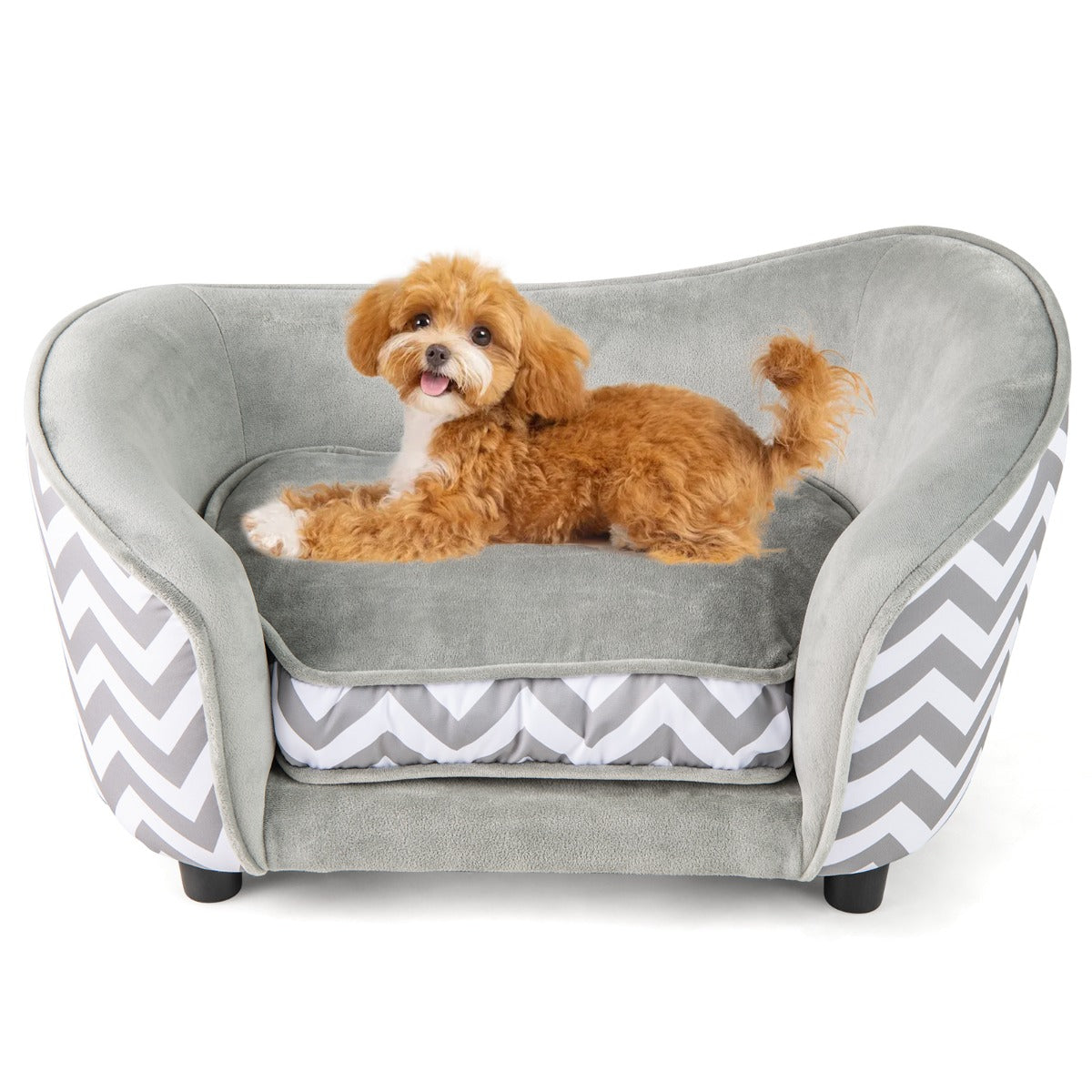 Sofá para Animais de Estimação Pequenos com Colchão Macio Capa Removível e Lavável com Capacidade de Carga de 50 kg 70 x 41 x 40 cm Cinzento e Branco