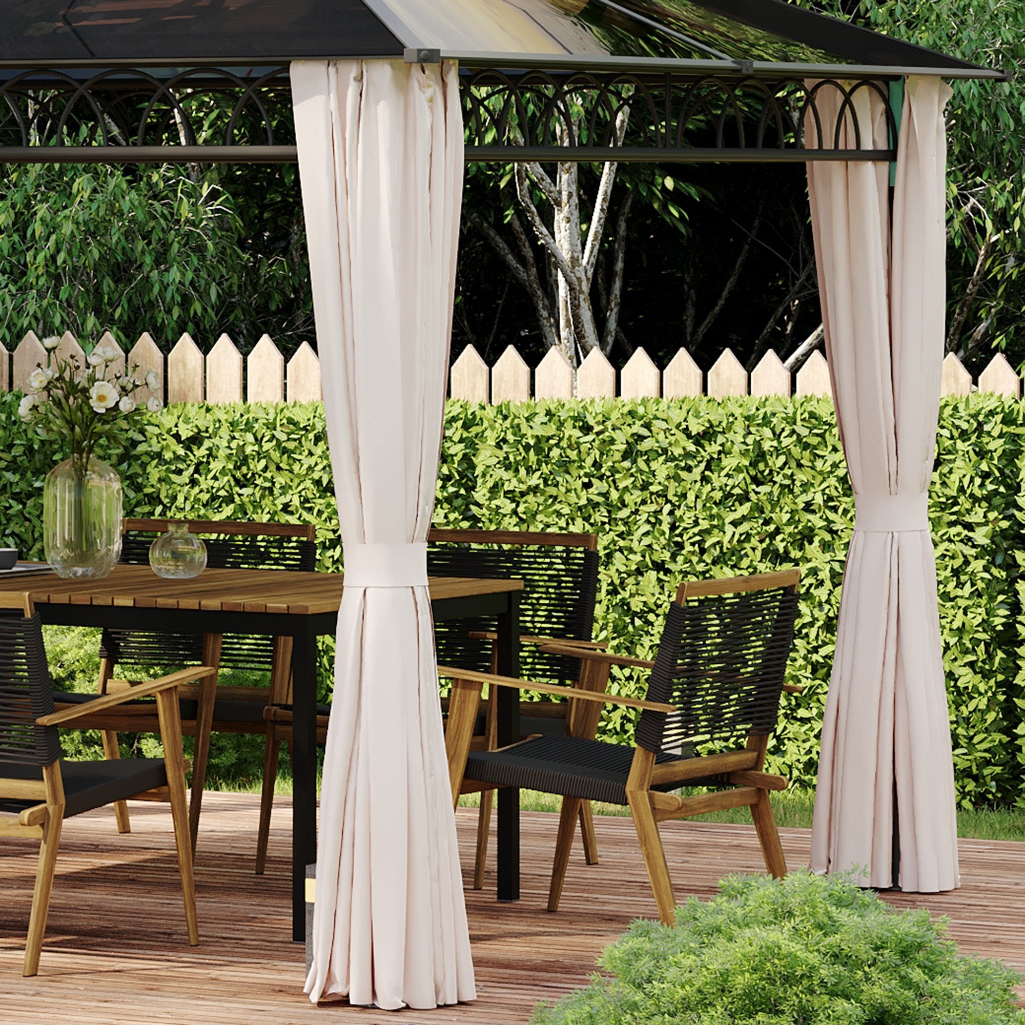 Pérgola de Jardim com Teto Duplo de Policarbonato 360x300x278 cm - Preto Cinza e Cáqui
