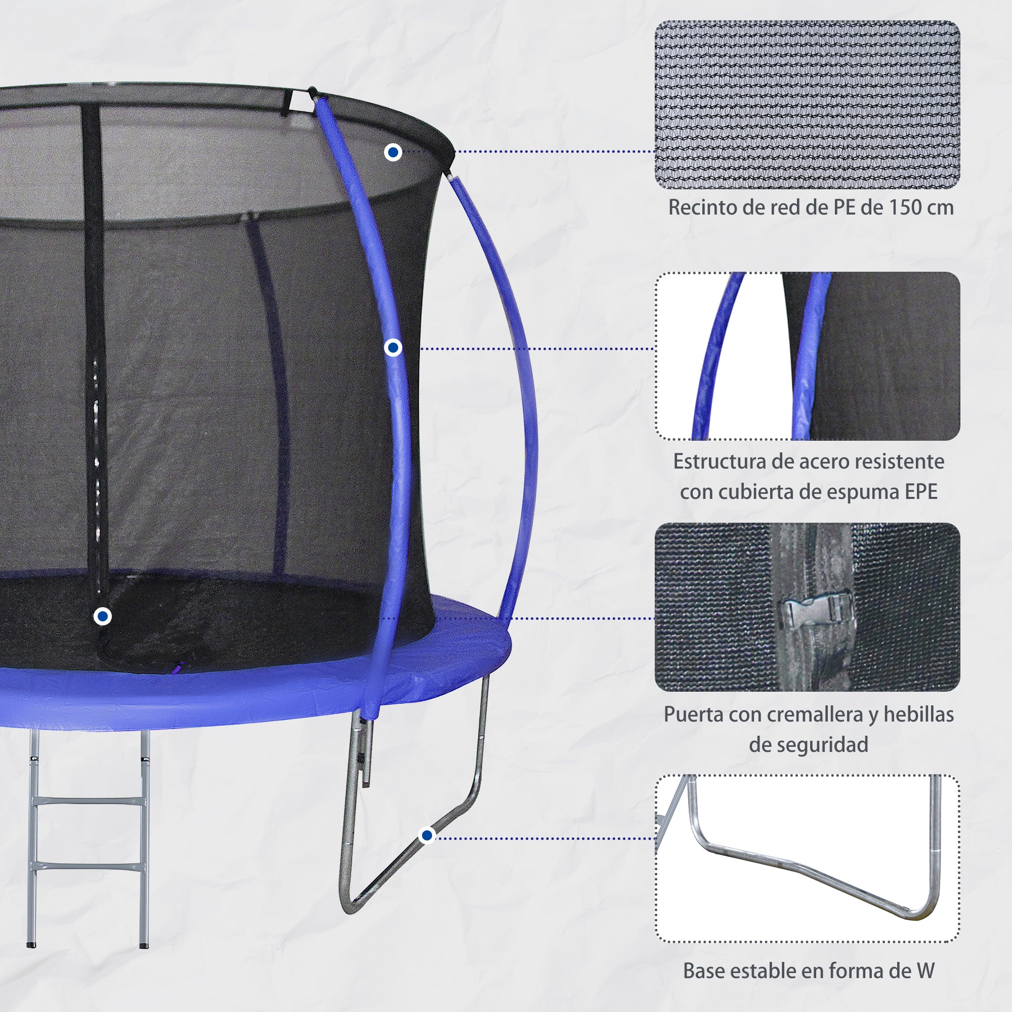 Trampolim de Jardim Φ244cm Azul para Crianças e Adultos com Rede de Segurança e Escada