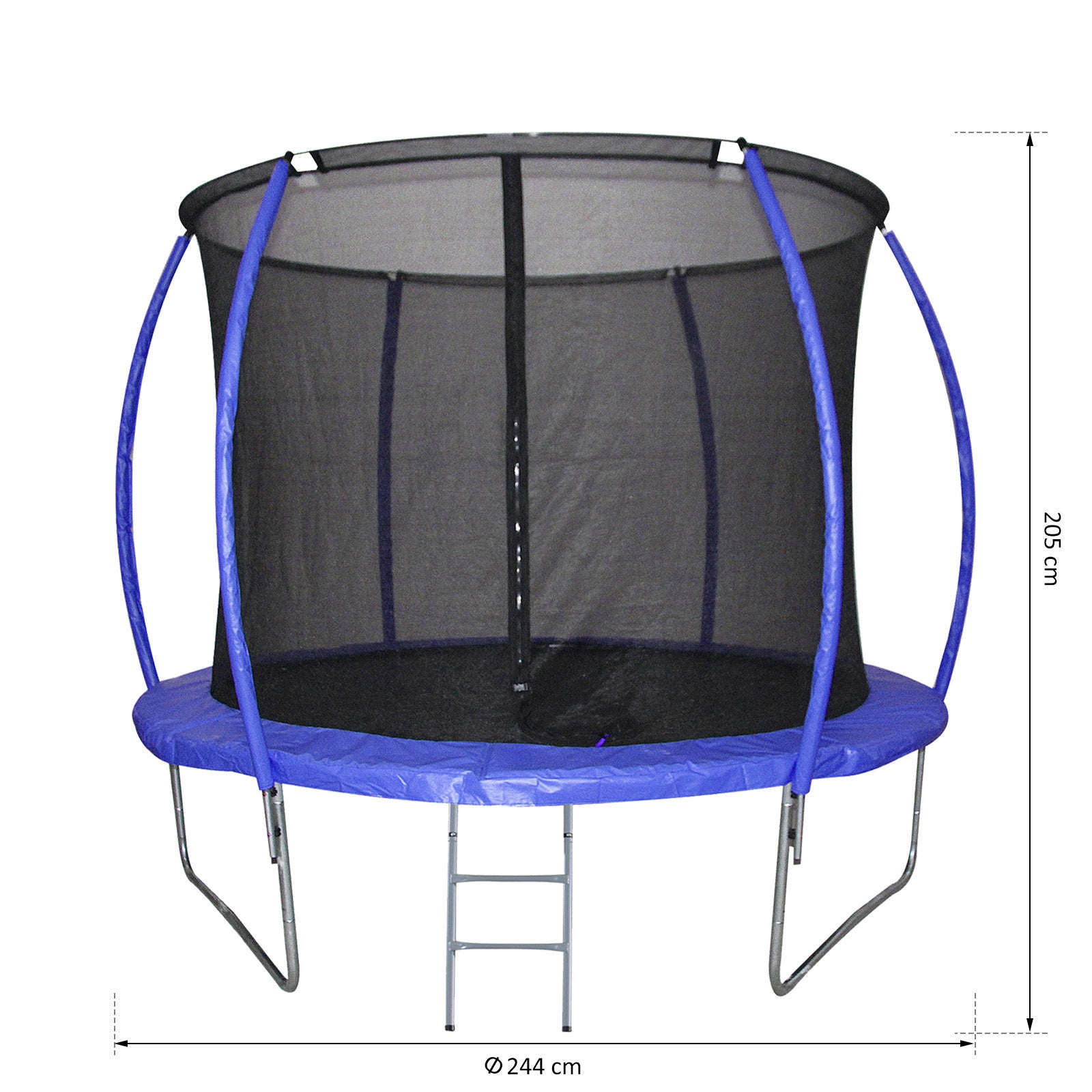 Trampolim de Jardim Φ244cm Azul para Crianças e Adultos com Rede de Segurança e Escada